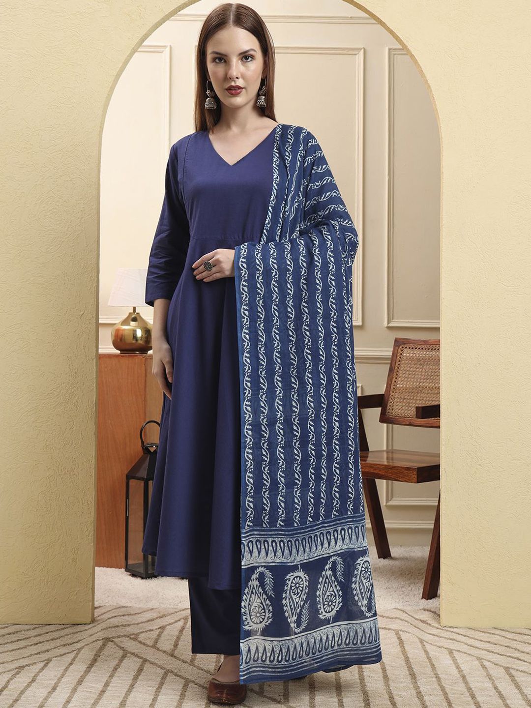 Yufta Women Ethnic Motifs Solid Pure Cotton Maternity A-Line Kurta with Trouser & Dupatta