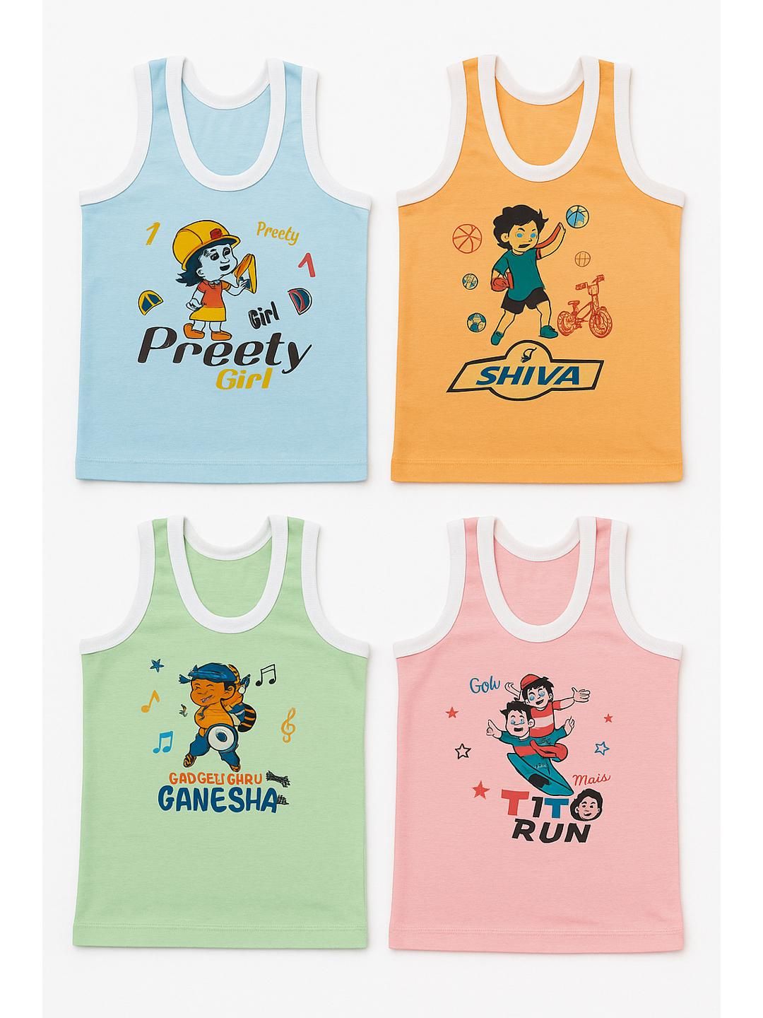 CORTICA Kids Pack Of 4 Printed Innerwear Vests-picture-32