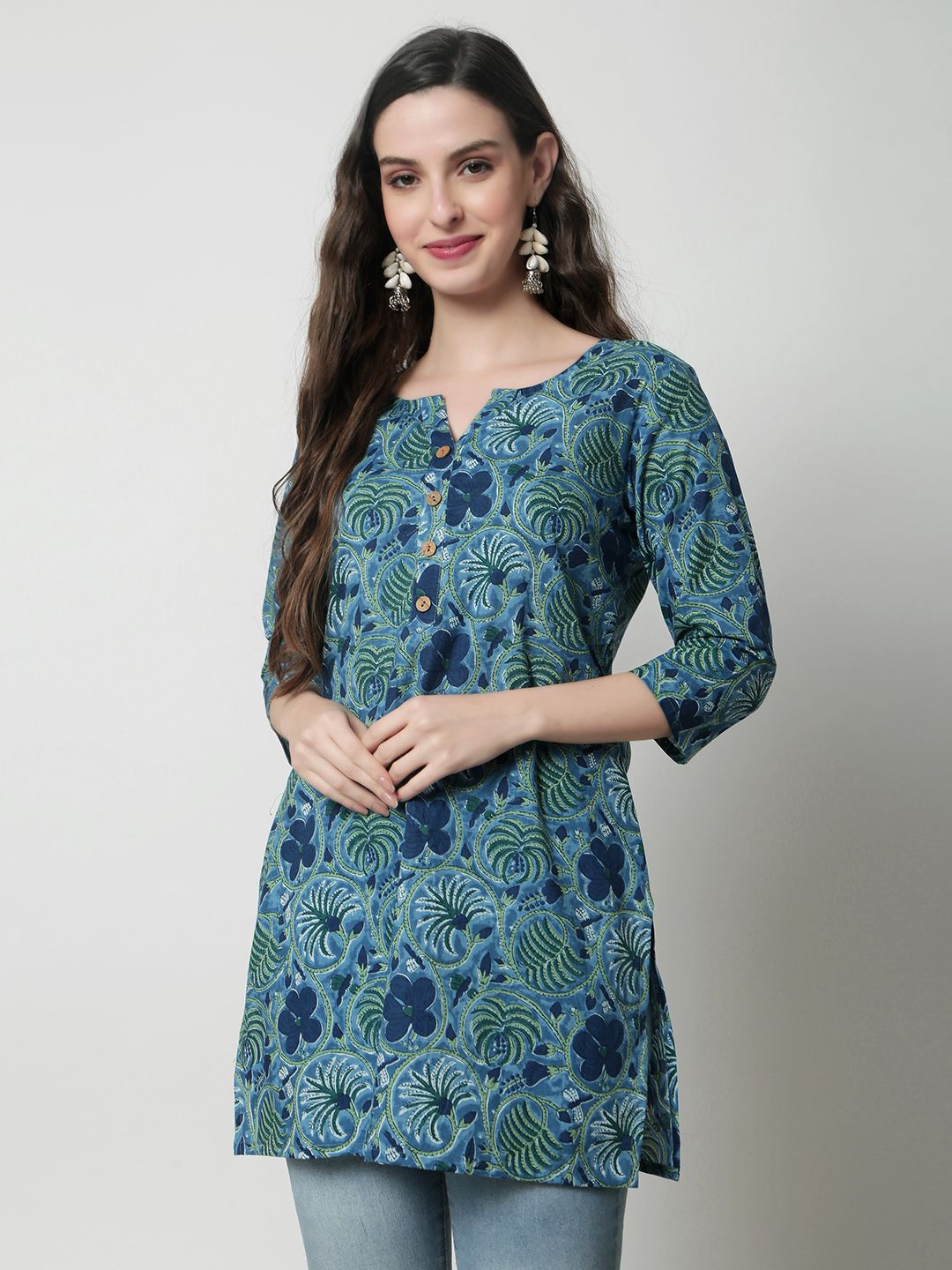 HERE&NOW Women Floral Printed Pure Cotton Straight Kurti-picture-32