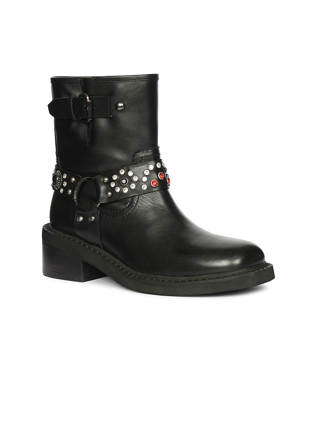 Saint G Women Embellished Leather Block-Heeled Regular Boots-image-38