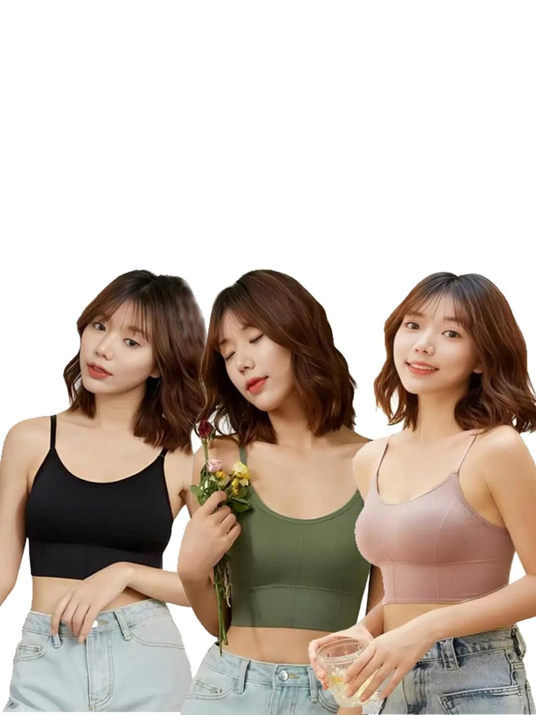 Pack of 3 Womens Cotton Padded Teenager Full Coverage Sports Bra