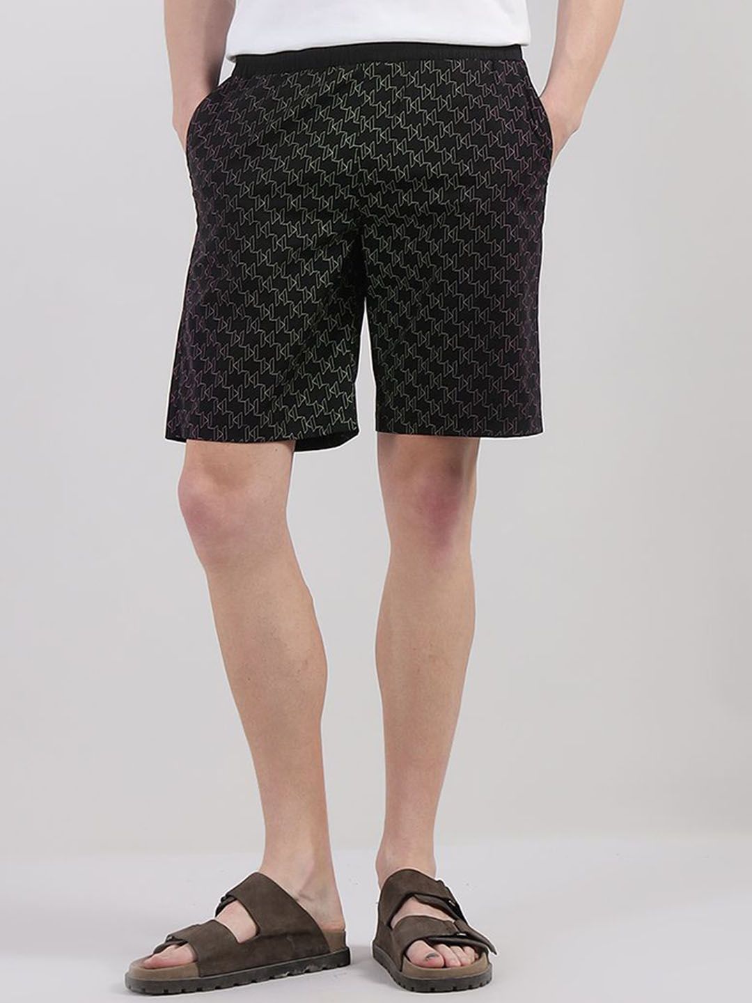 Karl Lagerfeld Men Geometric Printed Slim Fit Mid-Rise Cotton Shorts-picture-17