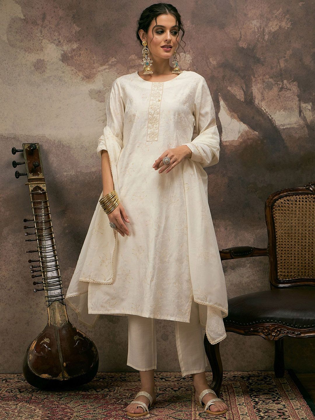 Anouk Women Self Design Kurta with Trouser & Dupatta