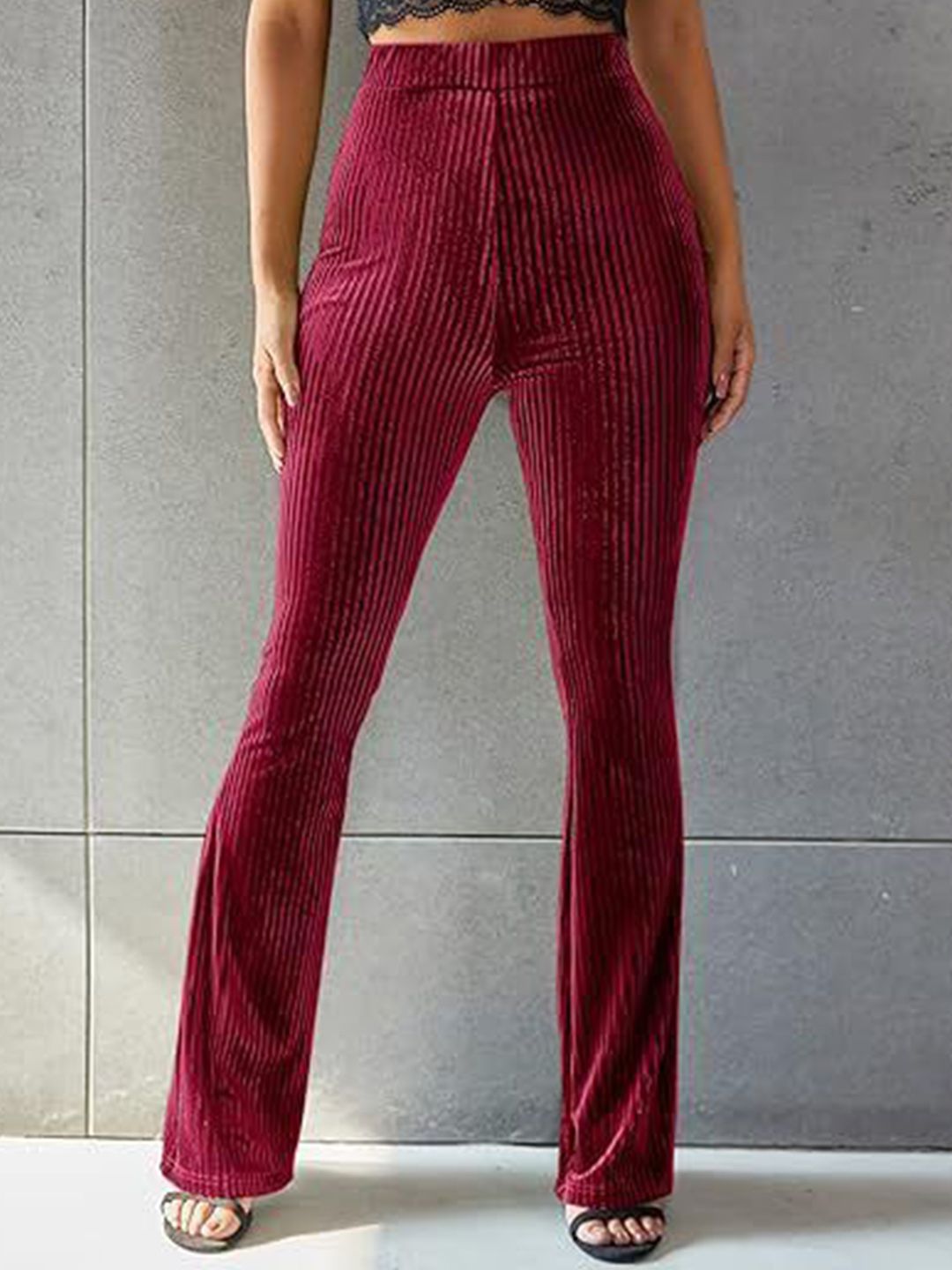 Outzidr Women Striped Regular Fit Mid-Rise Fitted And Flared Trouser-picture-32