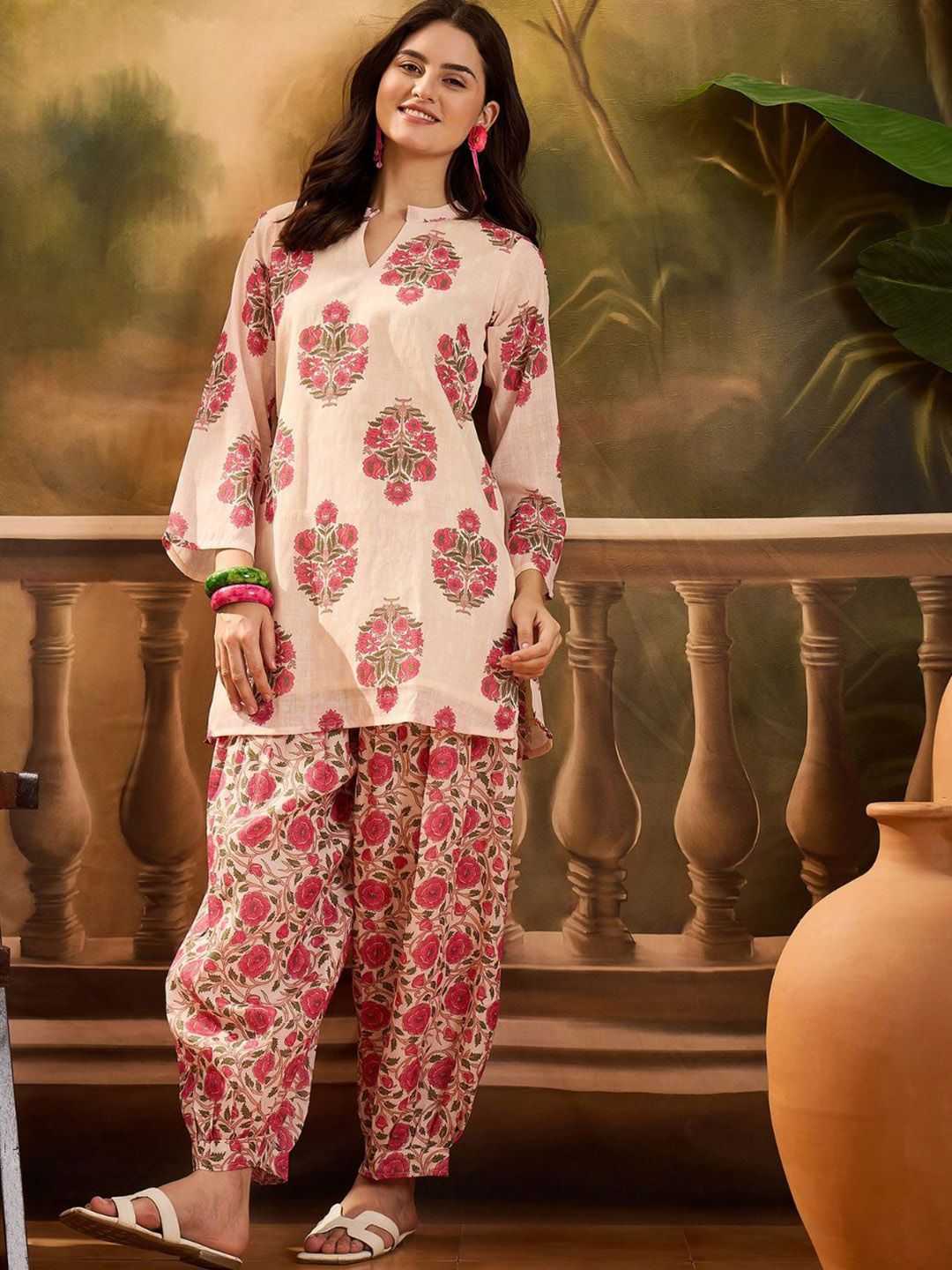Sangria Floral Printed Straight Kurta With Afghani Pant-picture-23