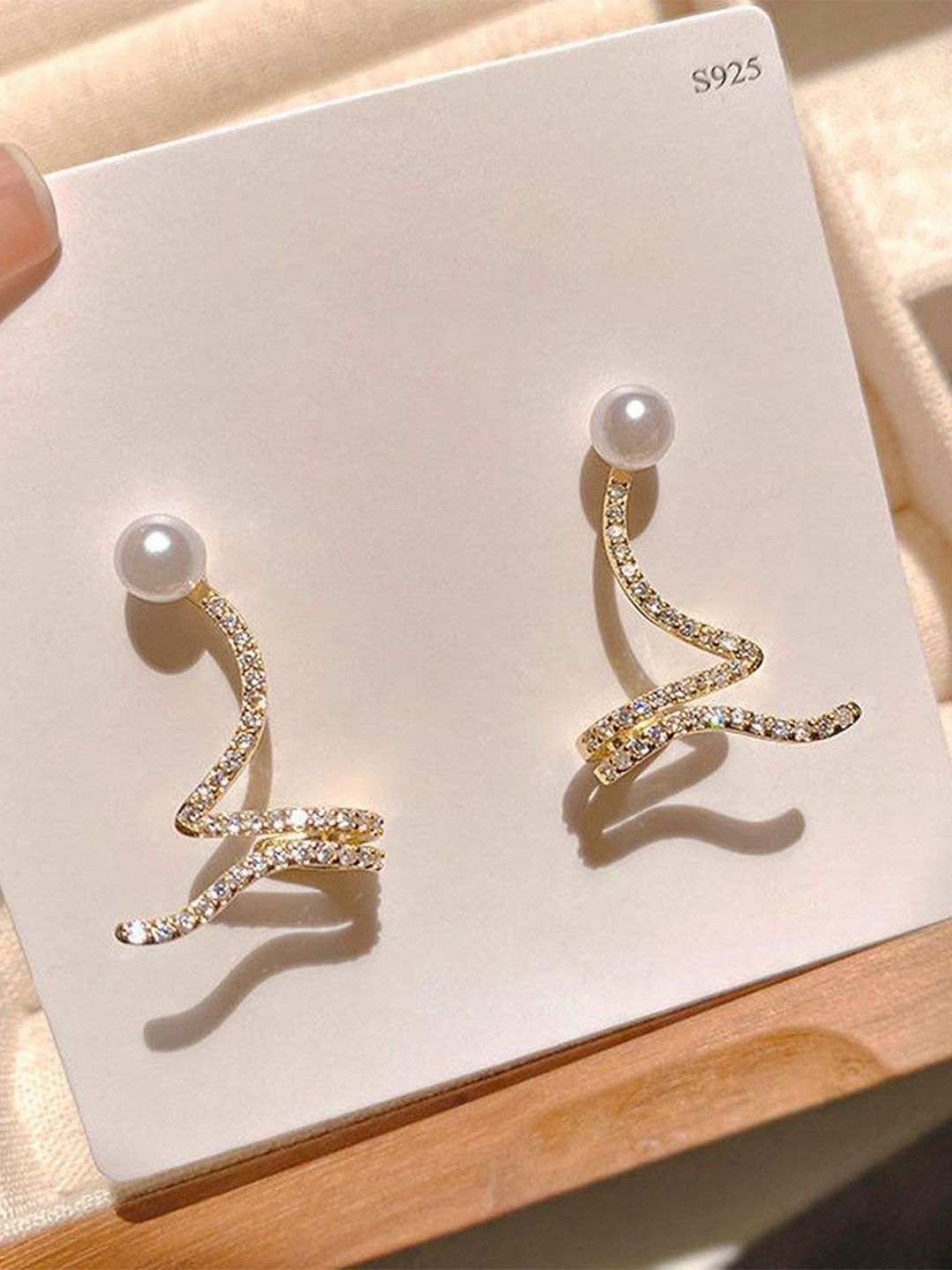 Celestria Korean Artificial Stones Studded Beaded Contemporary Drop Earrings-picture-58