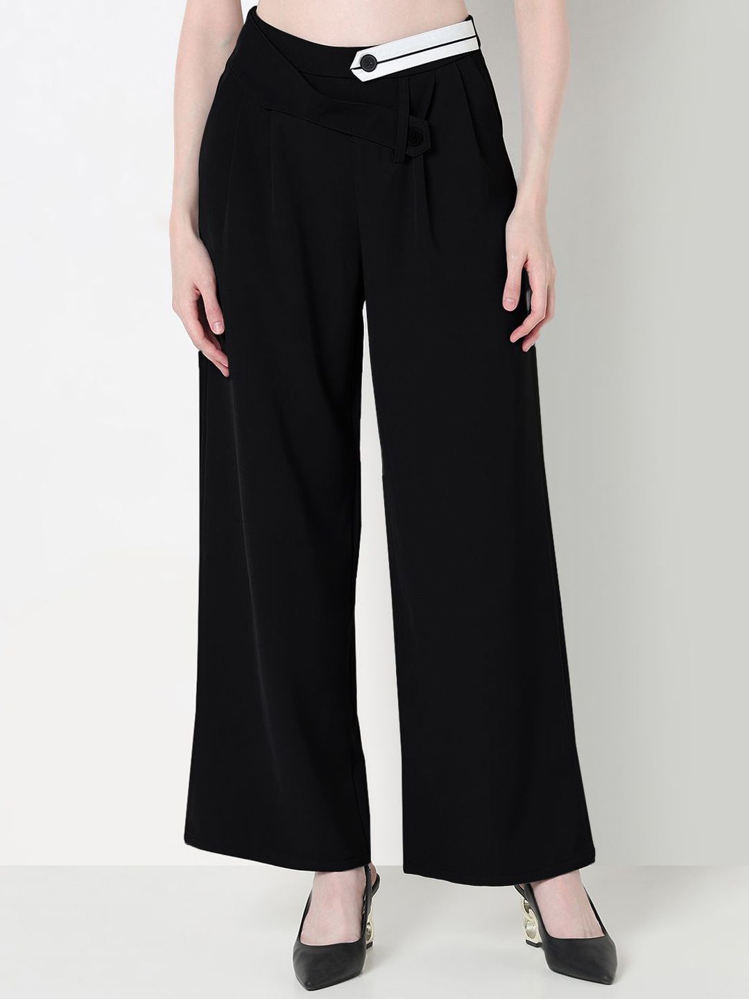 SHOWOFF Women High Rise Relexed Fit Cotton Wide Leg Trousers-picture-38