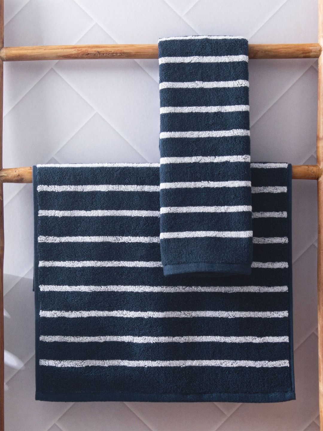 Home Centre Colour Refresh Essense 2Pcs Blue & White Striped Cotton Soft Hand Towels-picture-25