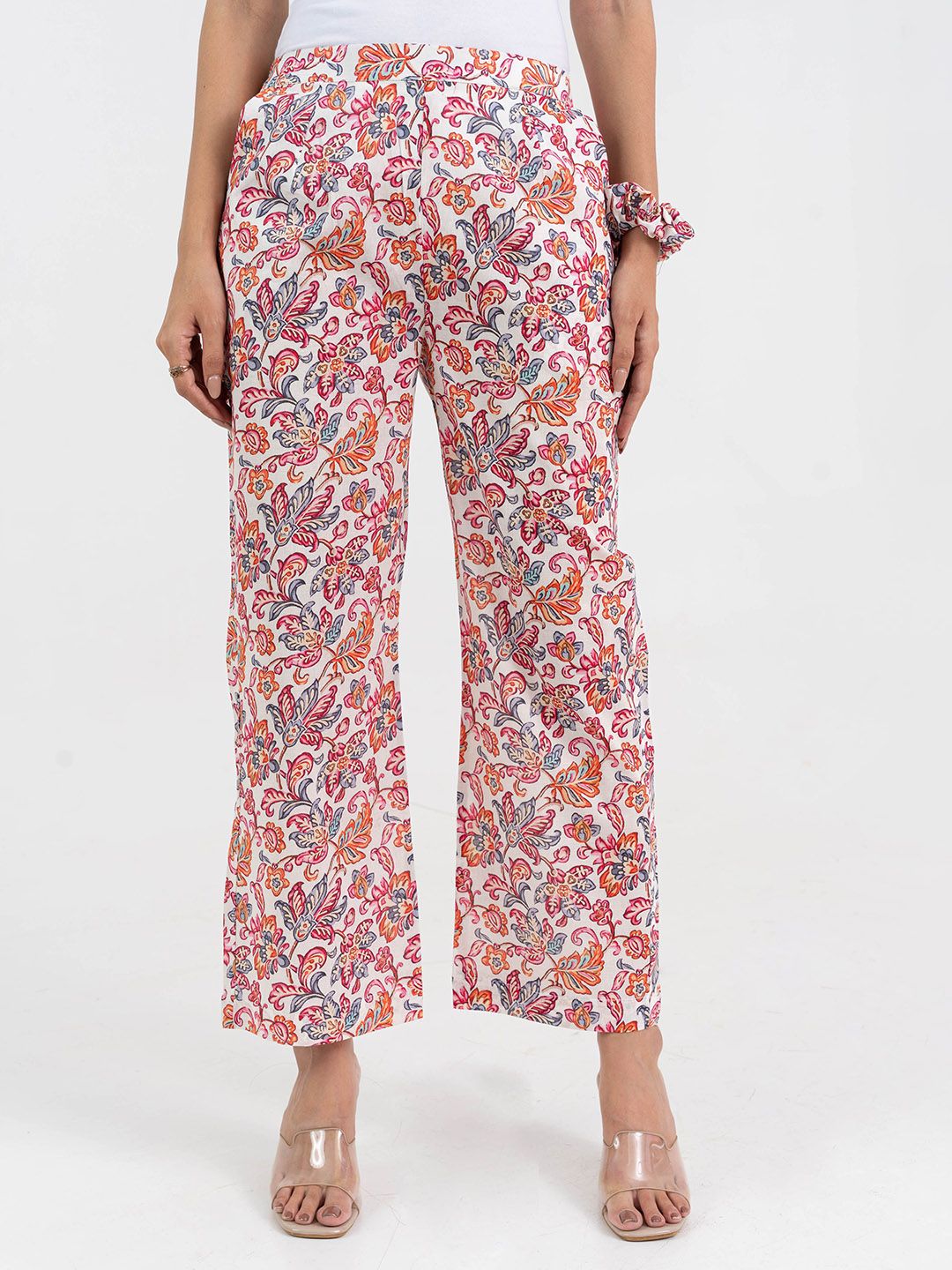 KALAMIR Women Floral Printed Pure Cotton Mid-Rise Relaxed Trousers-picture-41