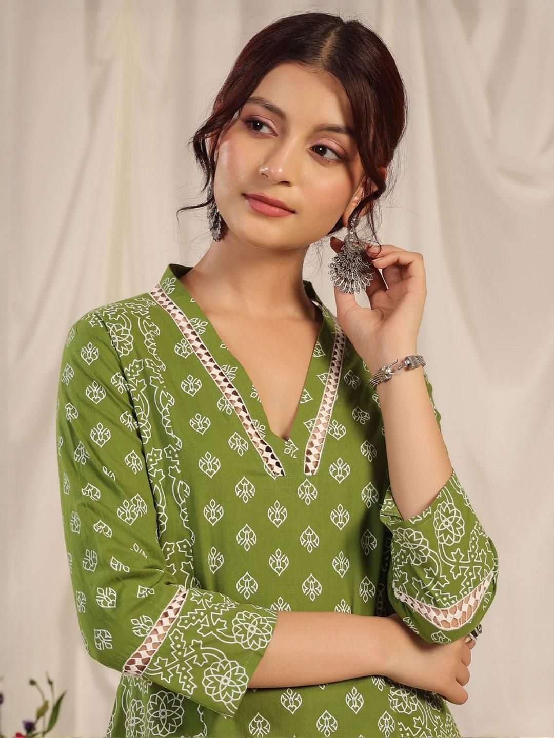 KJFAB Women Ethnic Motifs Printed Regular Pure Cotton Kurta with Trousers