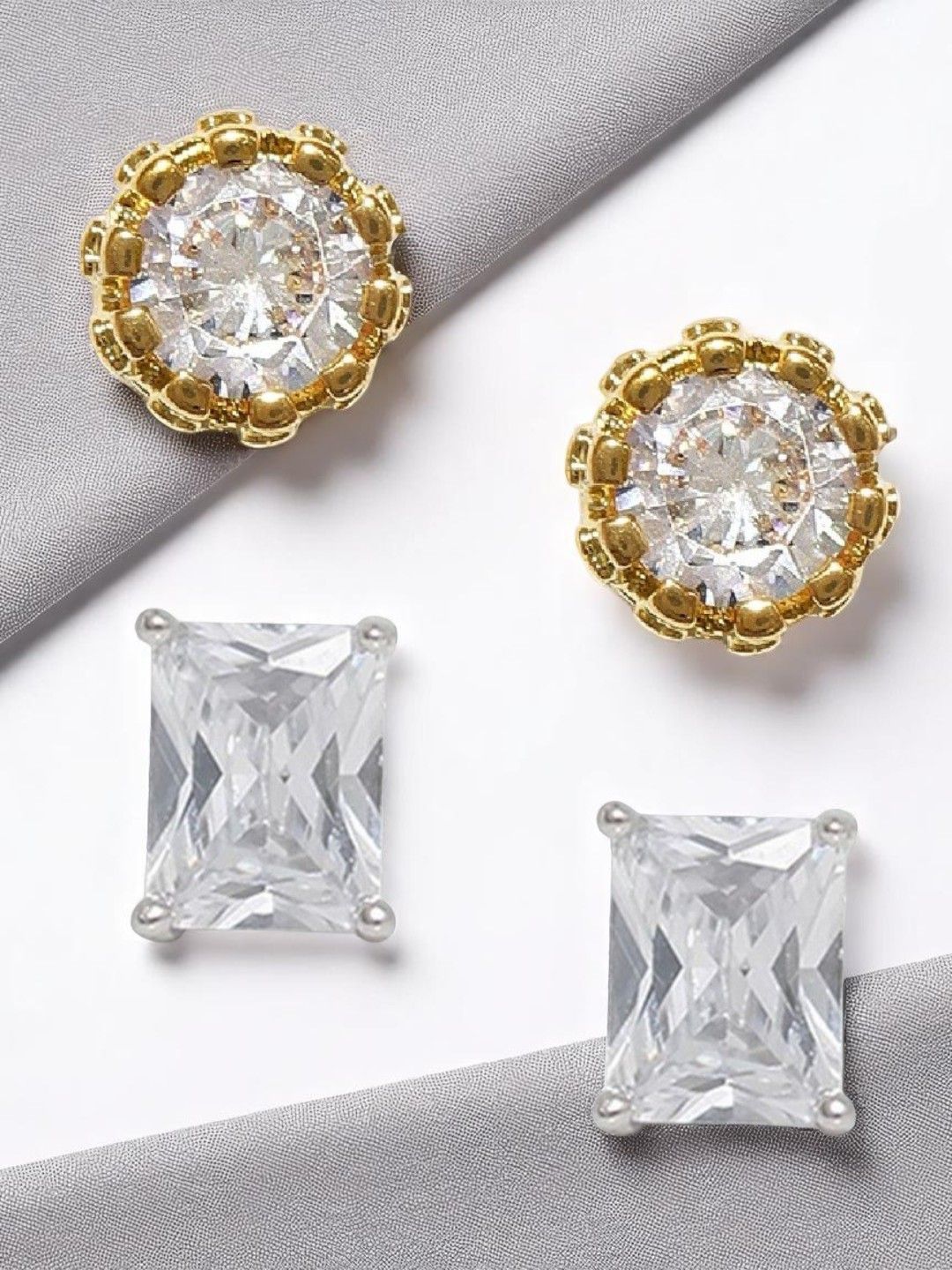 OOMPH Set Of 2 Men Cubic Zirconia Studded Square Studs-picture-22