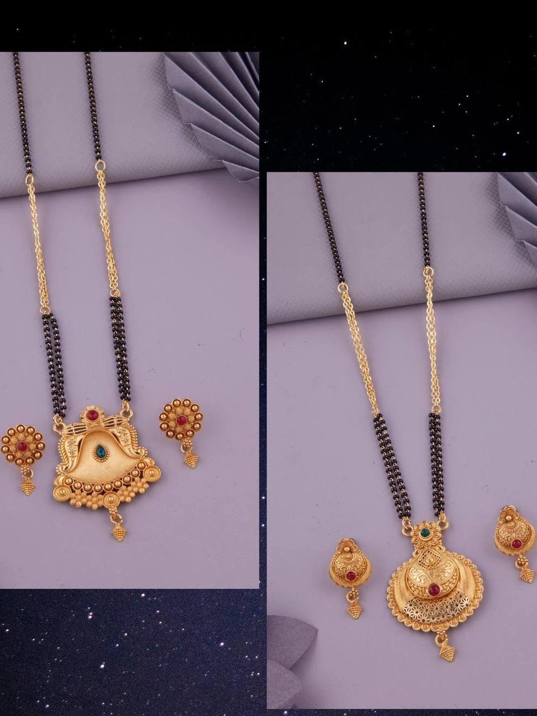 Bhanu diam Pack of 2 Metal Gold-plated Black Beads Jewellery Set-picture-21