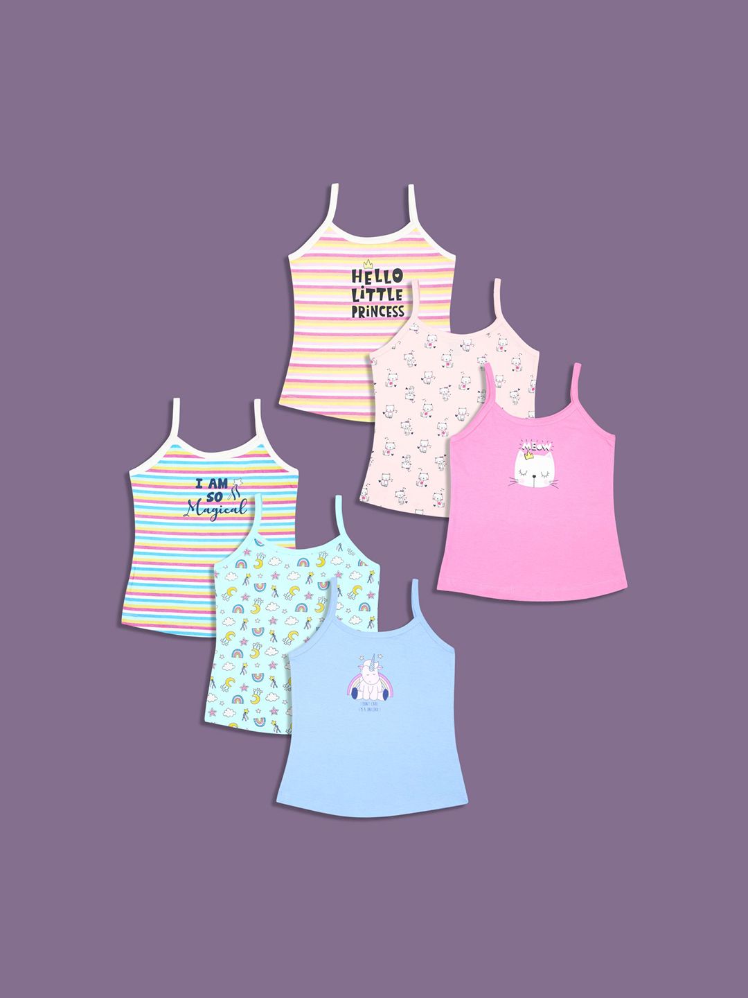 Revvo Junior Pack Of 6 Pure Cotton Camisoles-picture-16