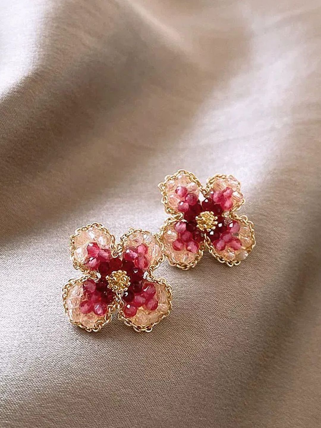 FIMBUL Gold-Plated Beaded Floral Shaped Studs-picture-24