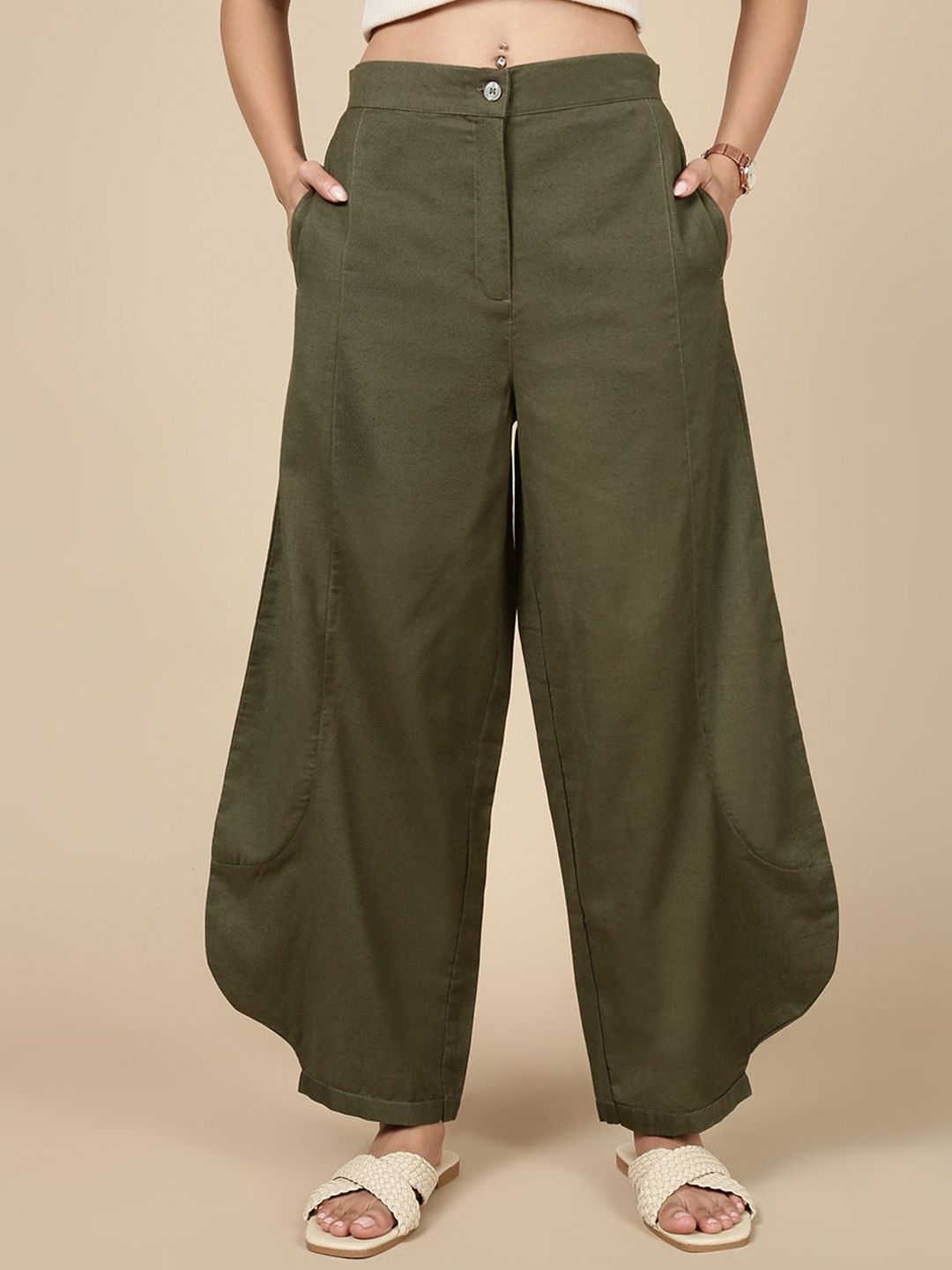 De Moza Women Loose Fit Cotton Regular Trousers-picture-36