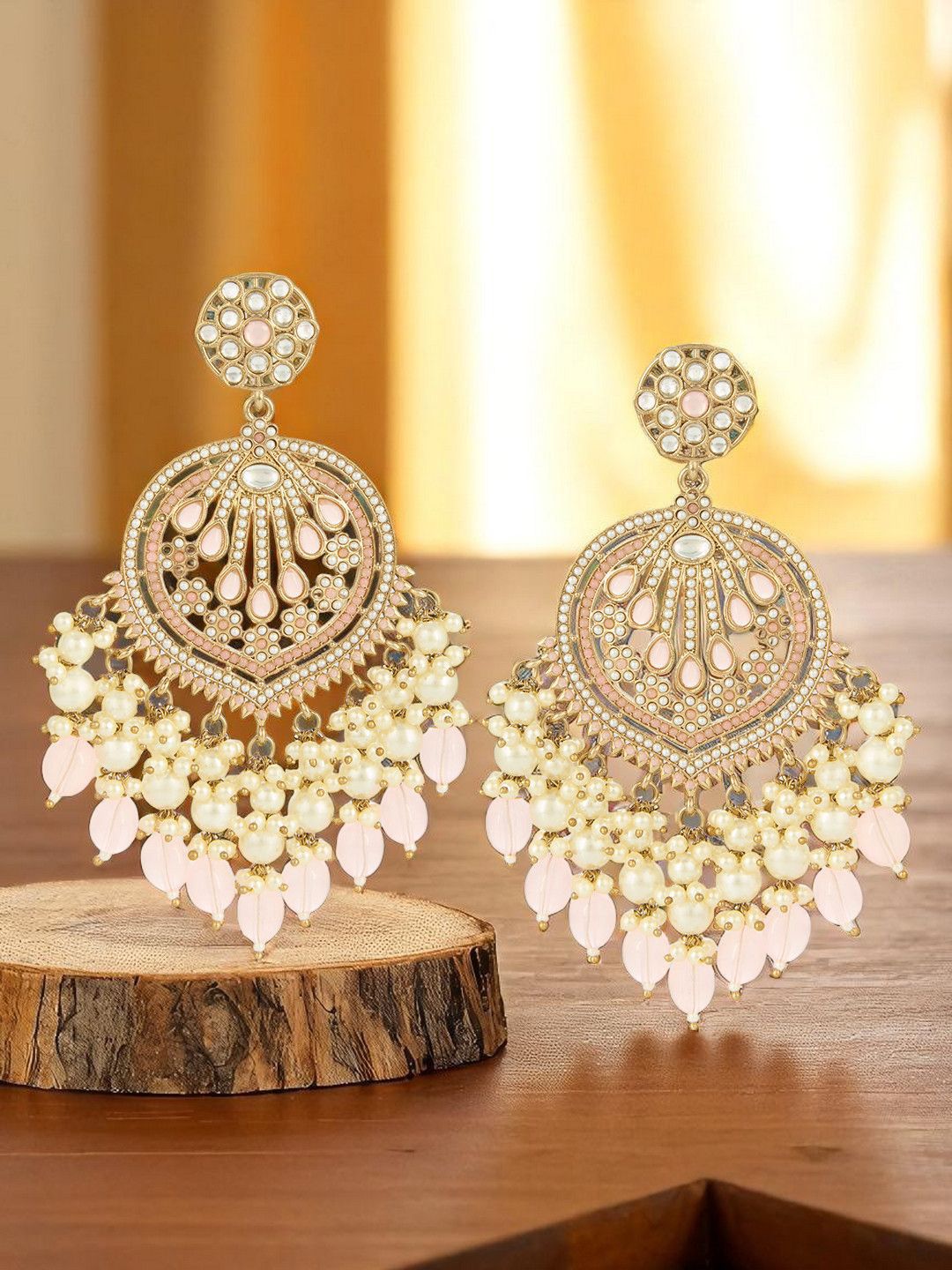 OOMPH Kundan Stones Studded & Beaded Contemporary Drop Earrings-picture-31