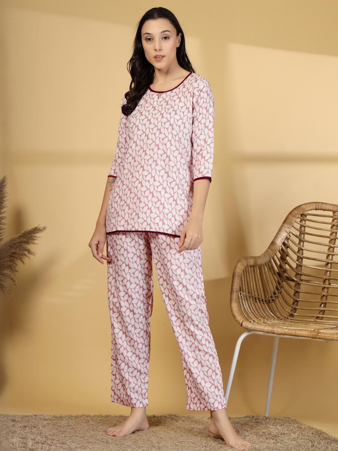 KLOTTHE Women Peach Floral Cotton Blend Night Suit-picture-30