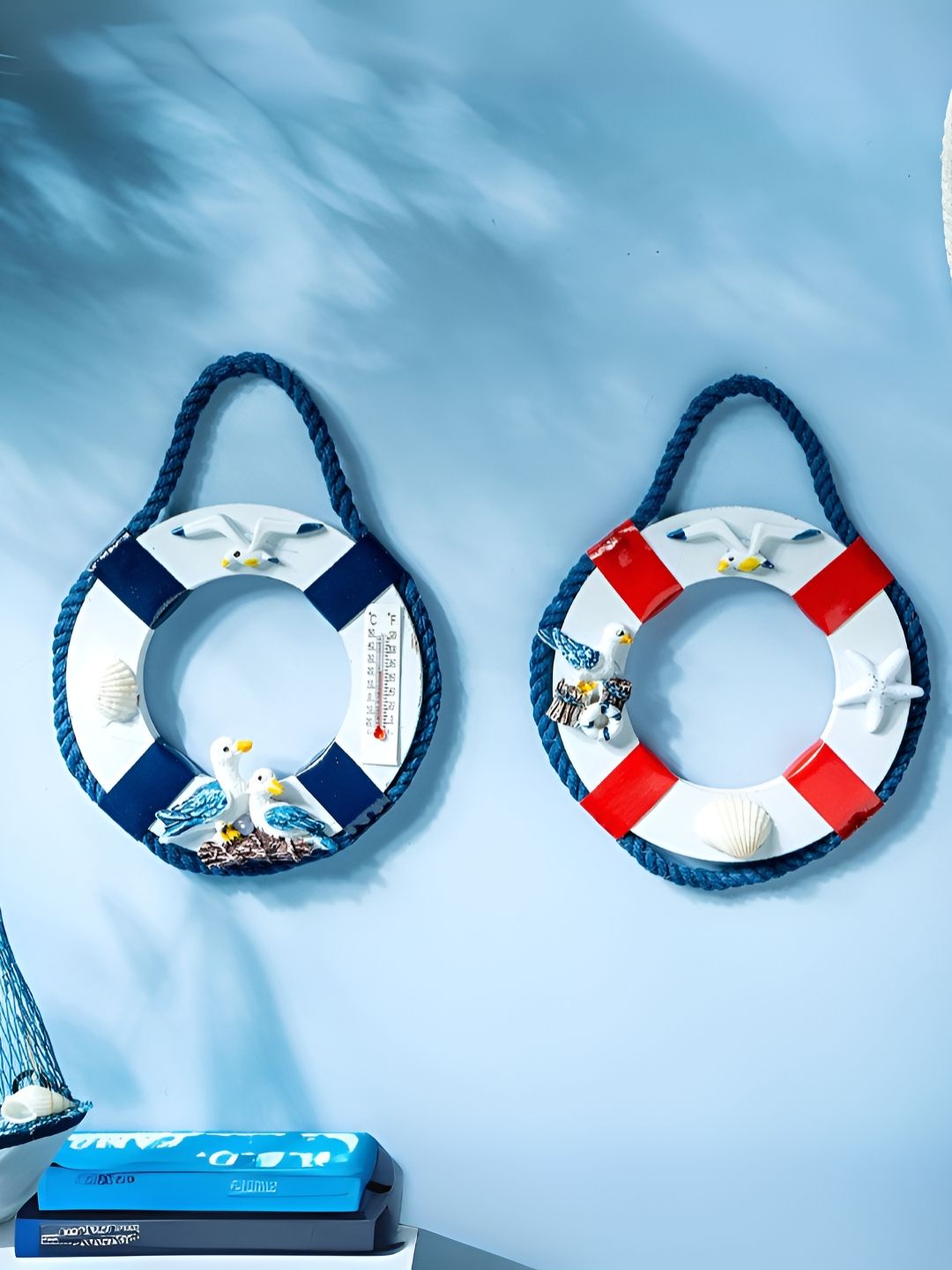 eazy wagon Blue & White Wooden Buoy Life Ring Wall Hangings-picture-25