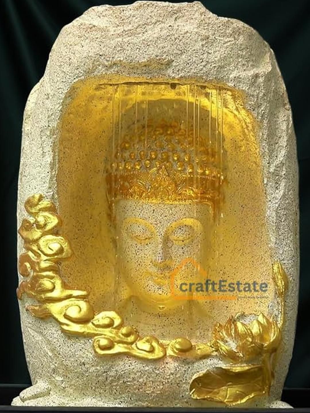 CraftEstate Off White & Gold-Toned Buddha Fountain with LED Light & Speed Control