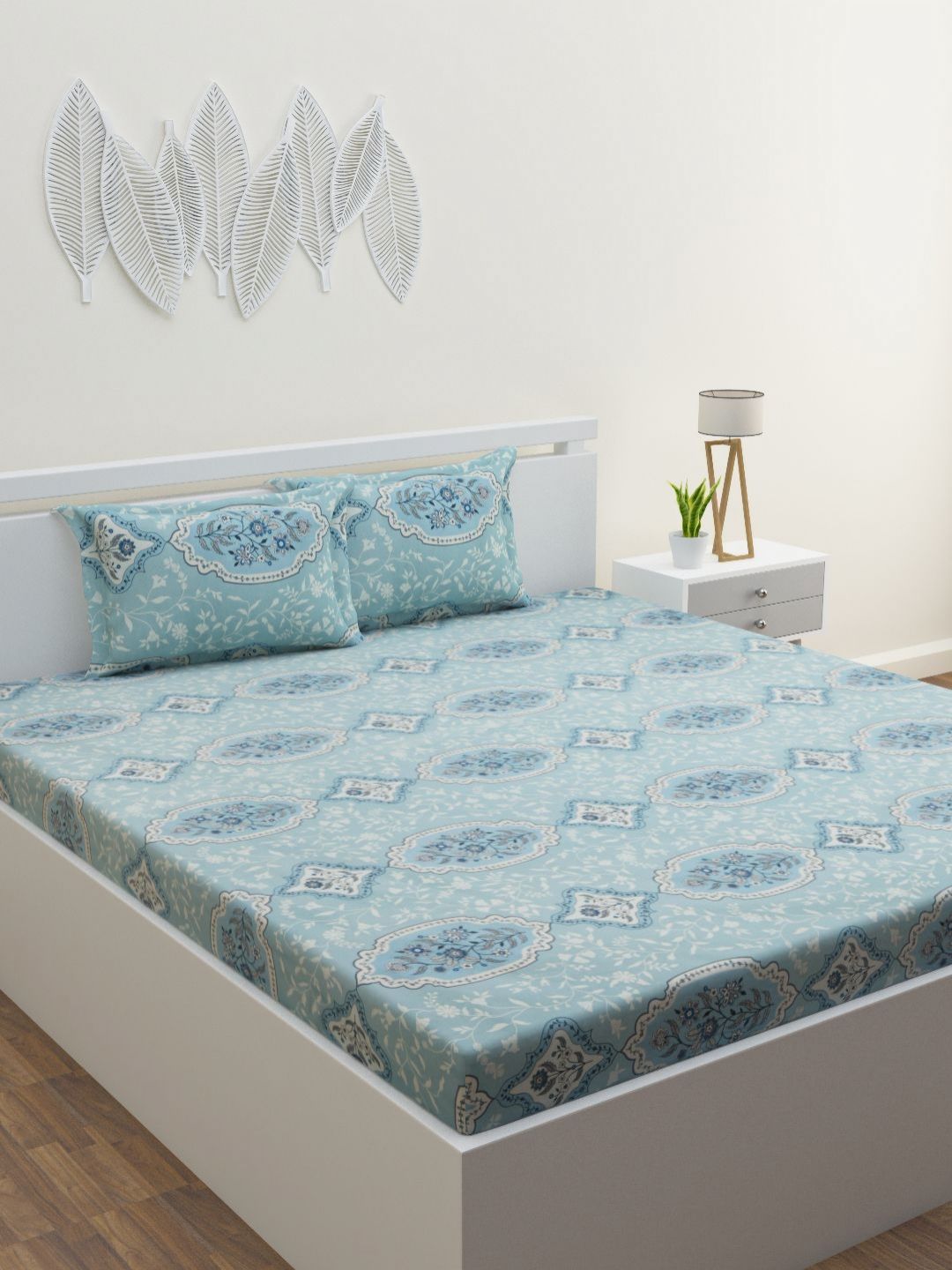 HOME AFFAIRS Blue 120 TC Queen Bedsheet with 2 Pillow Covers-image-41
