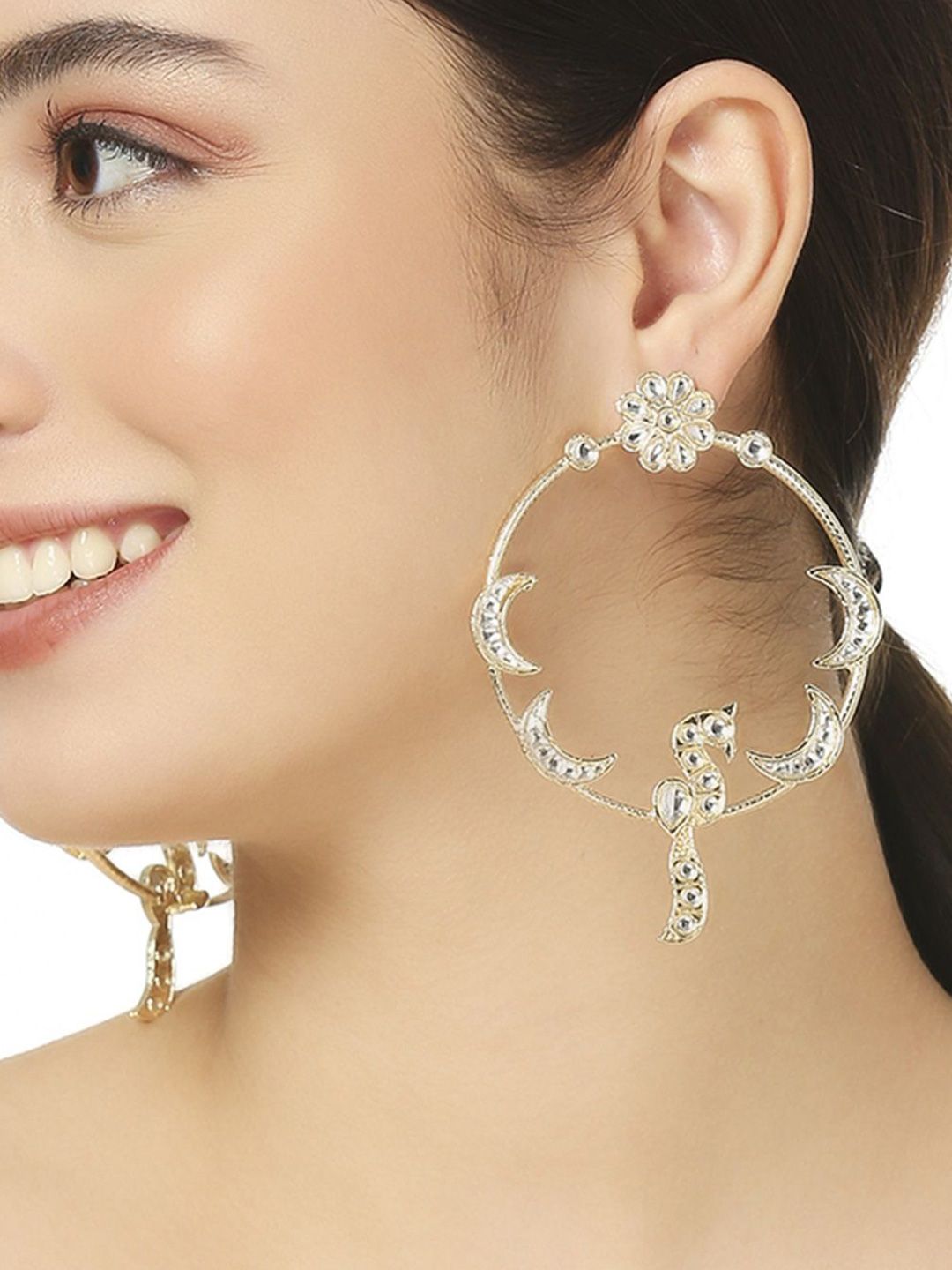 fabula Kundan Stone Studded Peacock Design Drop Earrings-picture-26