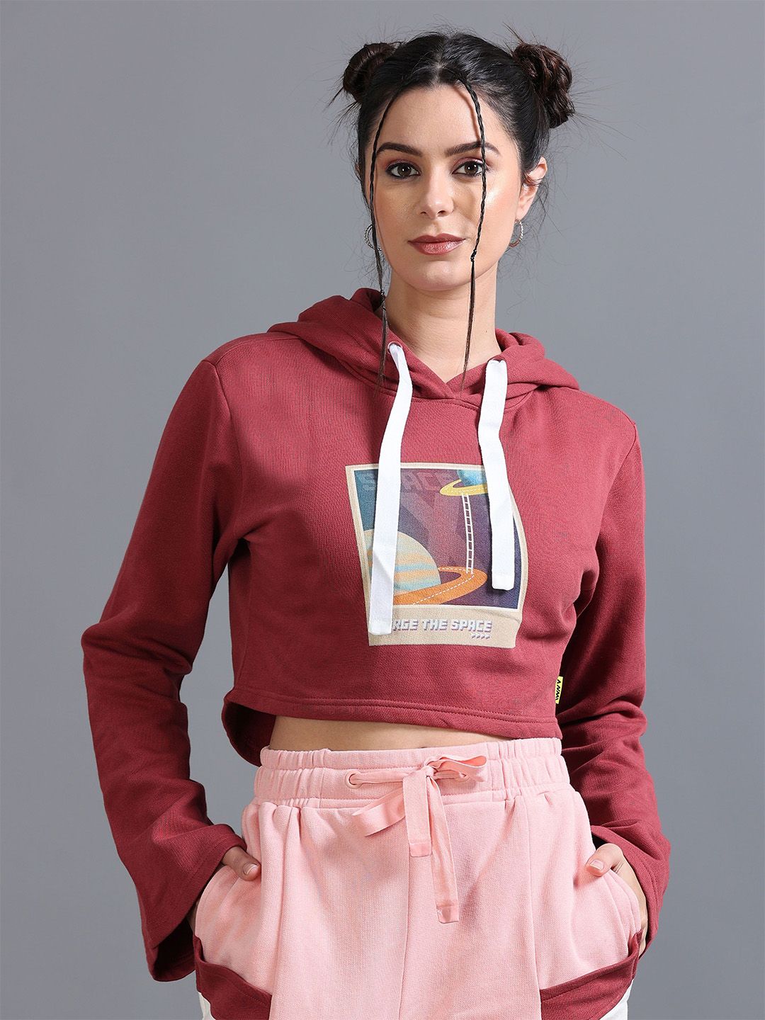 ANML Women Graphic Printed Cropped Cotton Hoodie Sweatshirt-picture-11