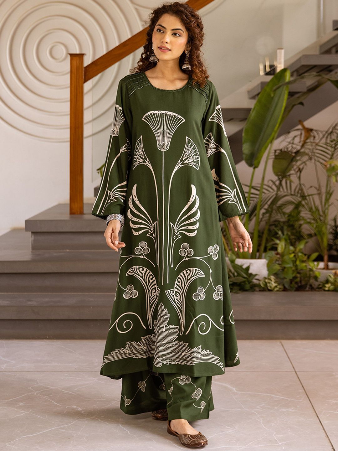 KALINI Women Woven Design Printed A-Line Kurta with Palazzo