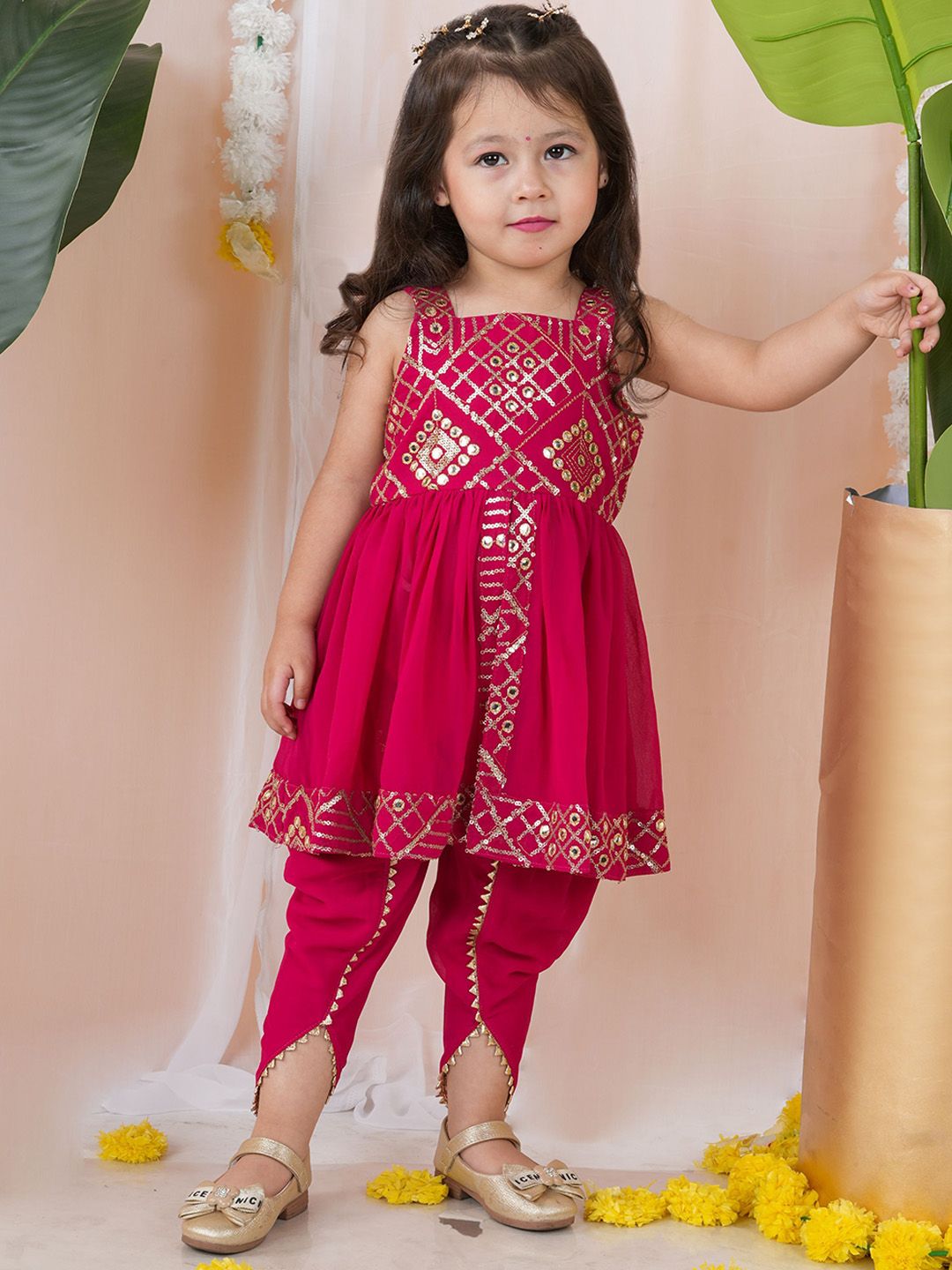 BAESD Girls Ethnic Motifs Embroidered Regular Thread Work Kurti with Dhoti Pants-picture-24