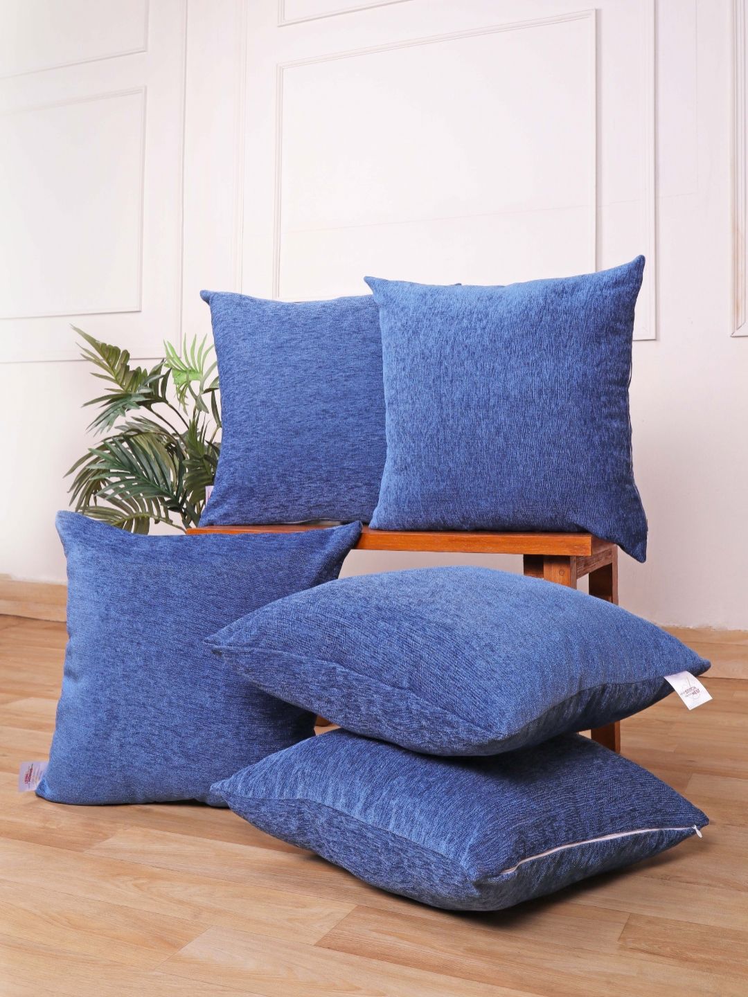 STITCHNEST Set of 5 Blue Velvet Cushion Cover-picture-25
