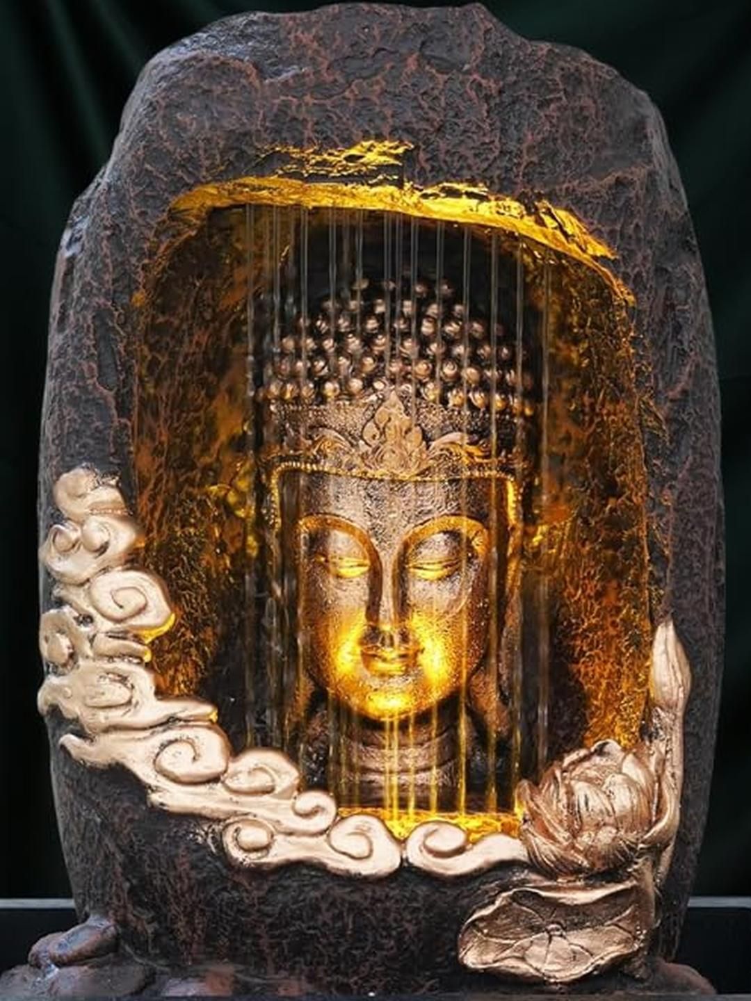 CraftEstate Buddha Tabletop Indoor Waterfall Fountain with LED Light