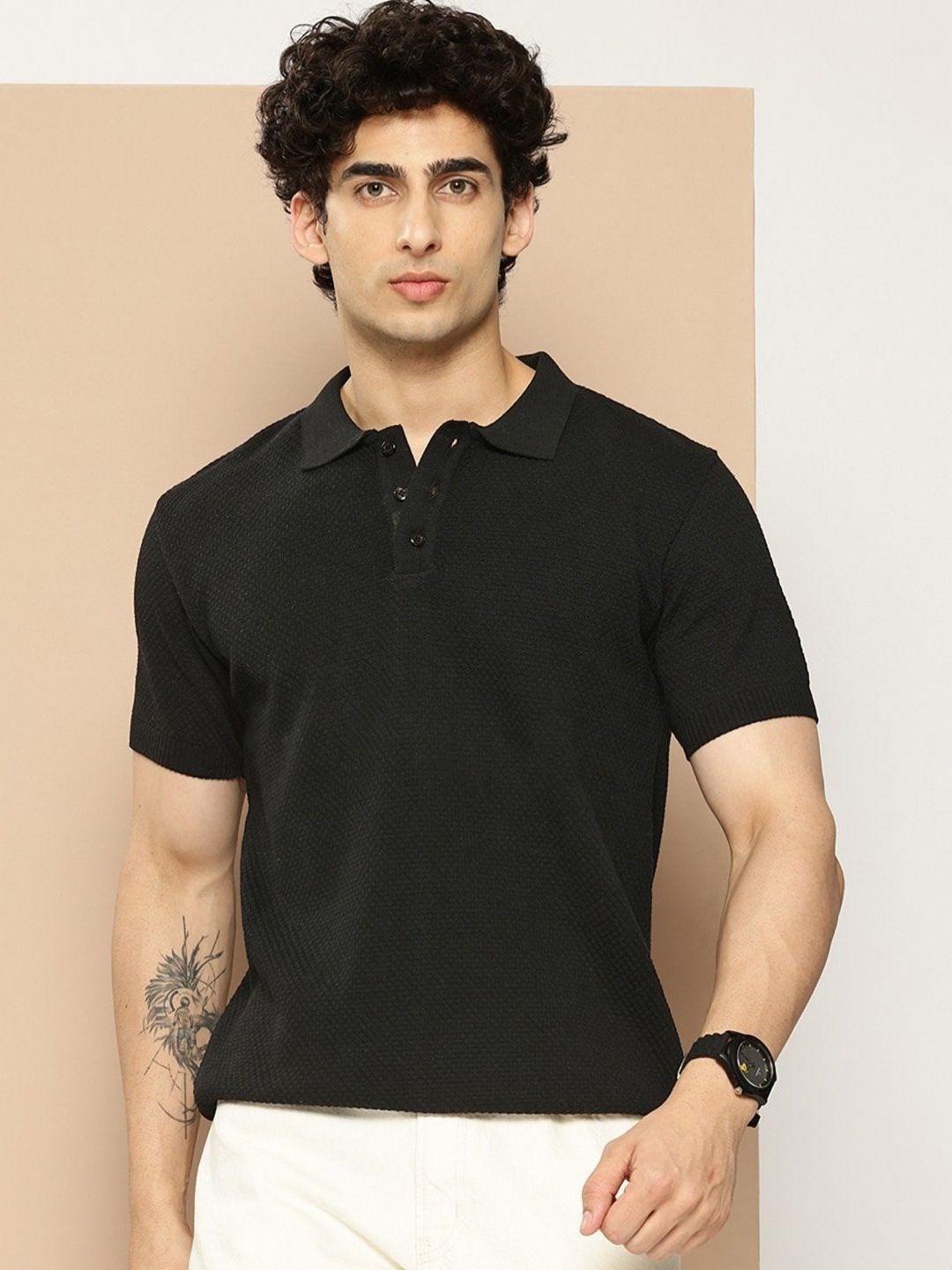 Mast & Harbour Men Solid Polo Collar Cotton Flat Knit T-shirt-picture-34