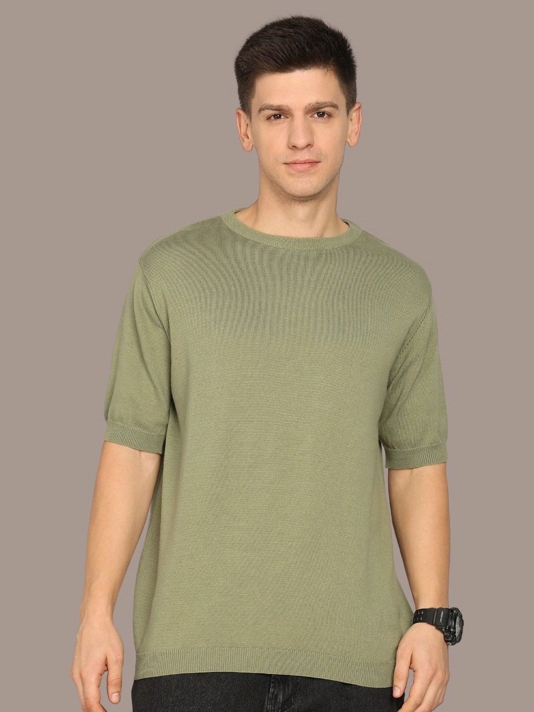 Mast & Harbour Men Solid Round Neck Cotton Flat Knit T-shirt-picture-36