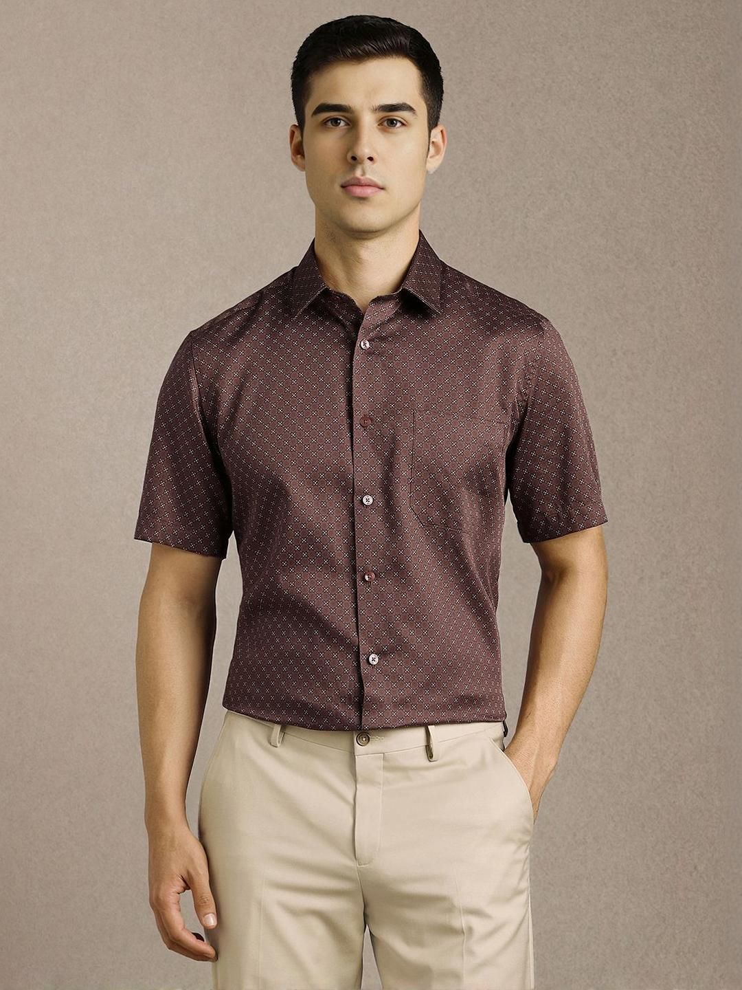 Louis Philippe Geometric Printed Spread Collar Pure Cotton Formal Shirt-picture-38