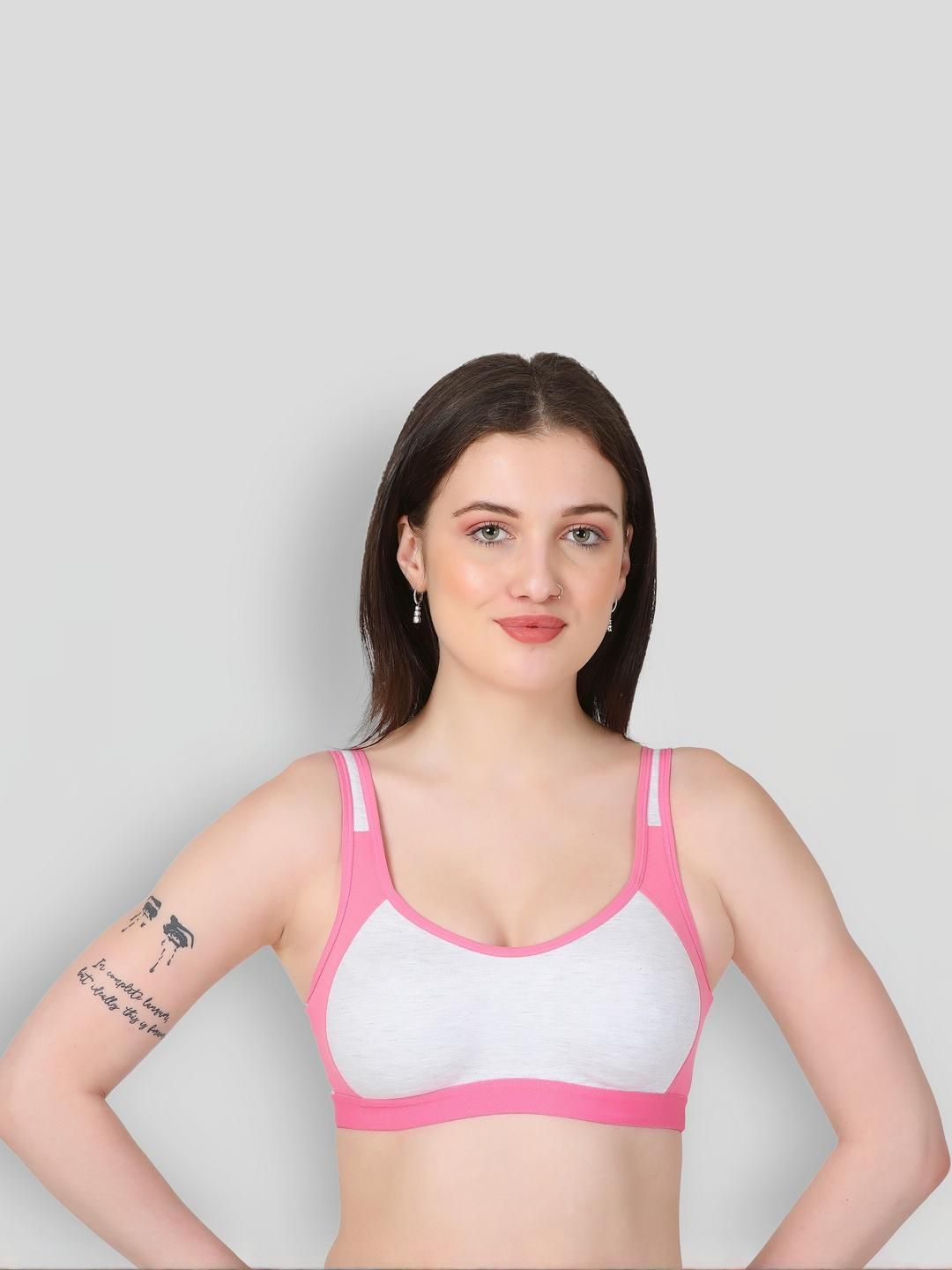 Famup Pink Cotton Non Padded & Non-Wired Everyday Bra-picture-19