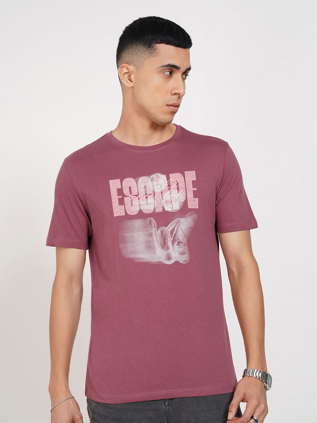 SF JEANS by Pantaloons Typography Printed Regular Sleeves Pure Cotton Slim Fit T-shirt-picture-30