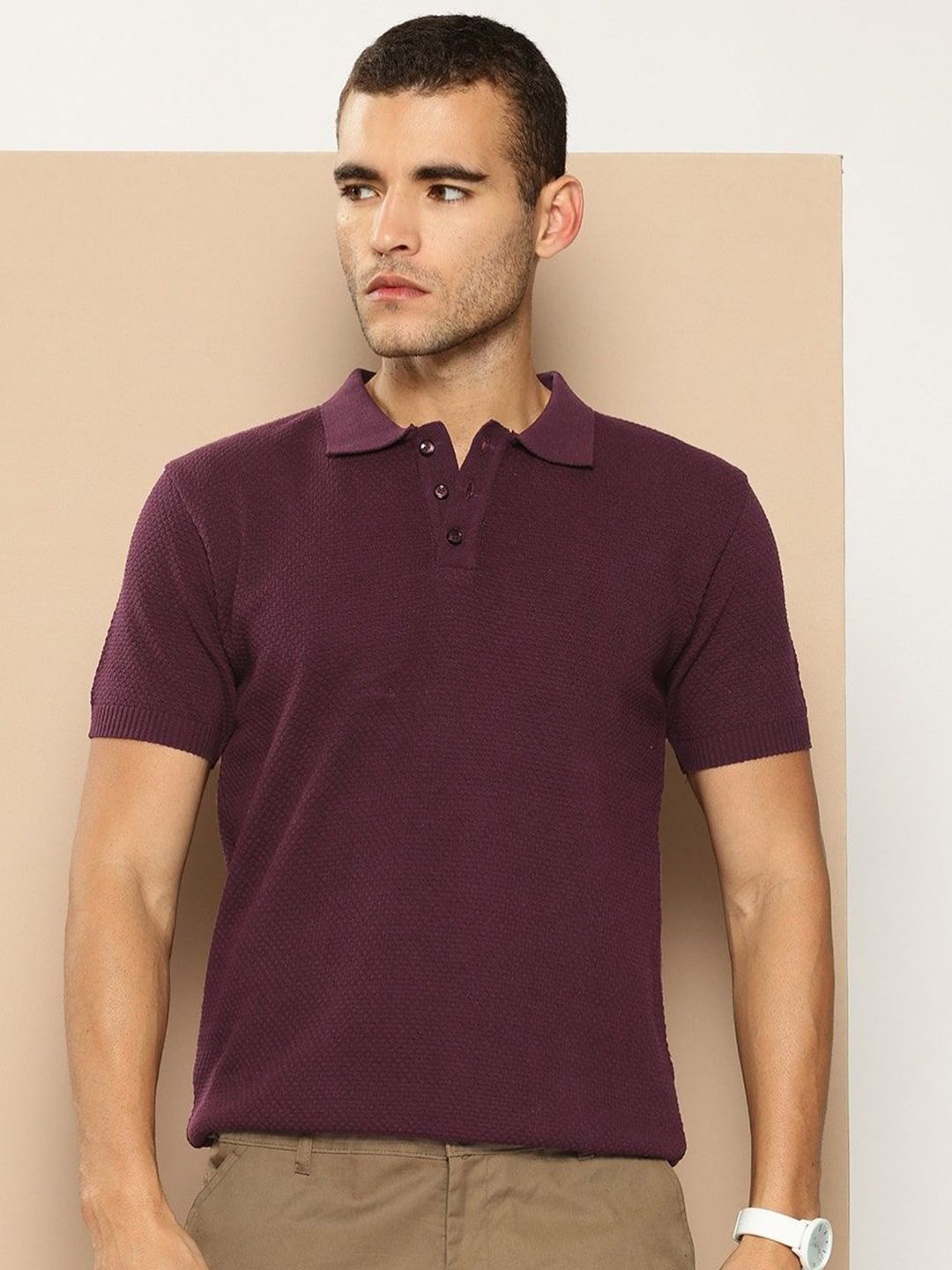 Mast & Harbour Men Solid Polo Collar Cotton Flat Knit T-shirt-picture-41