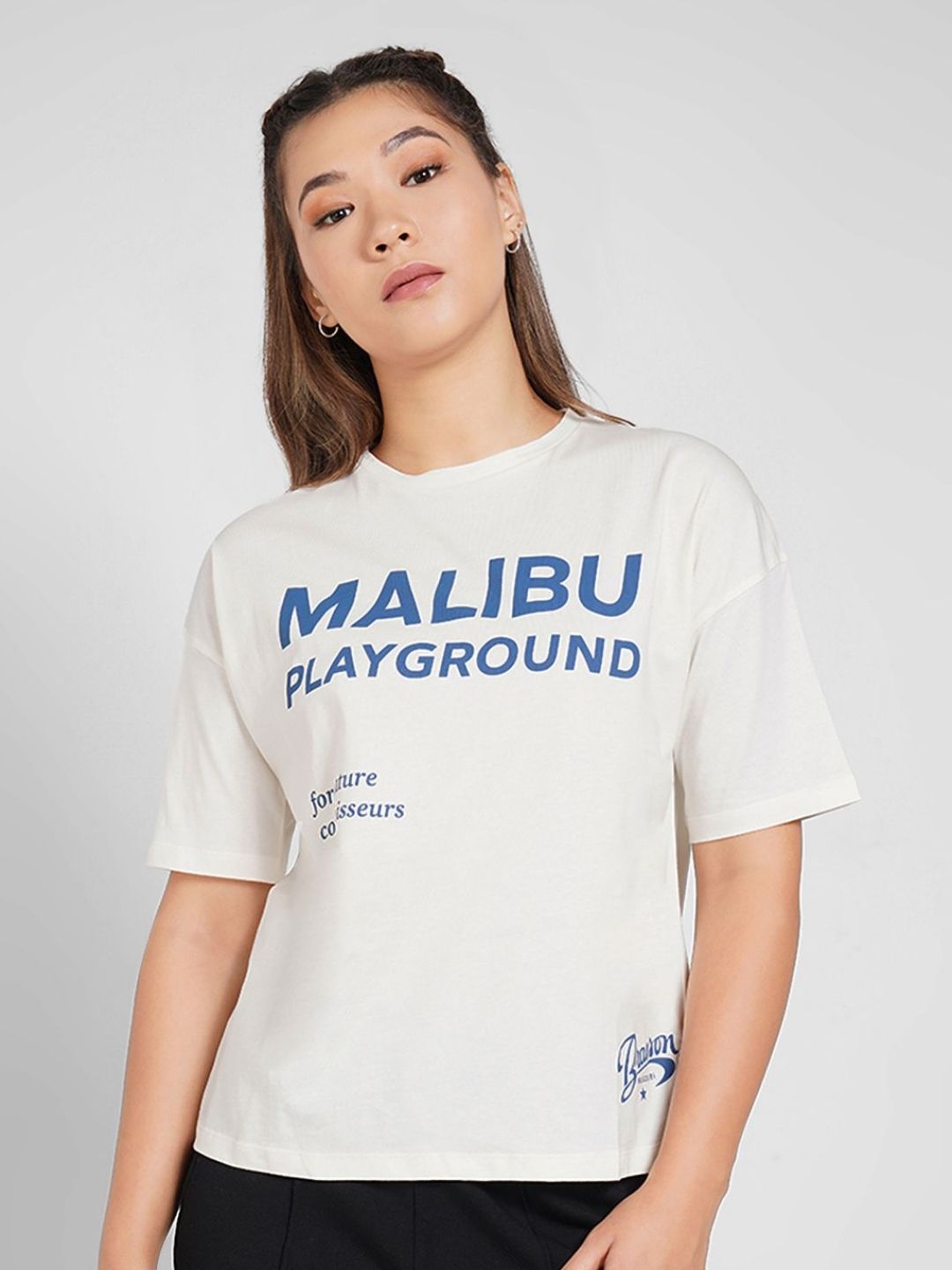 Ajile by Pantaloons Women Typography Printed Round Neck Pure Cotton Oversized T-shirt-picture-23