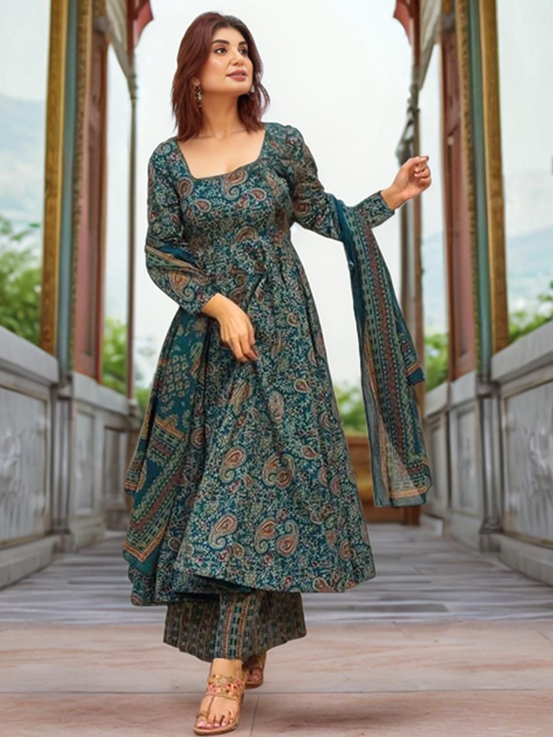 Women Blue Viscose Rayon A-line Kurta set