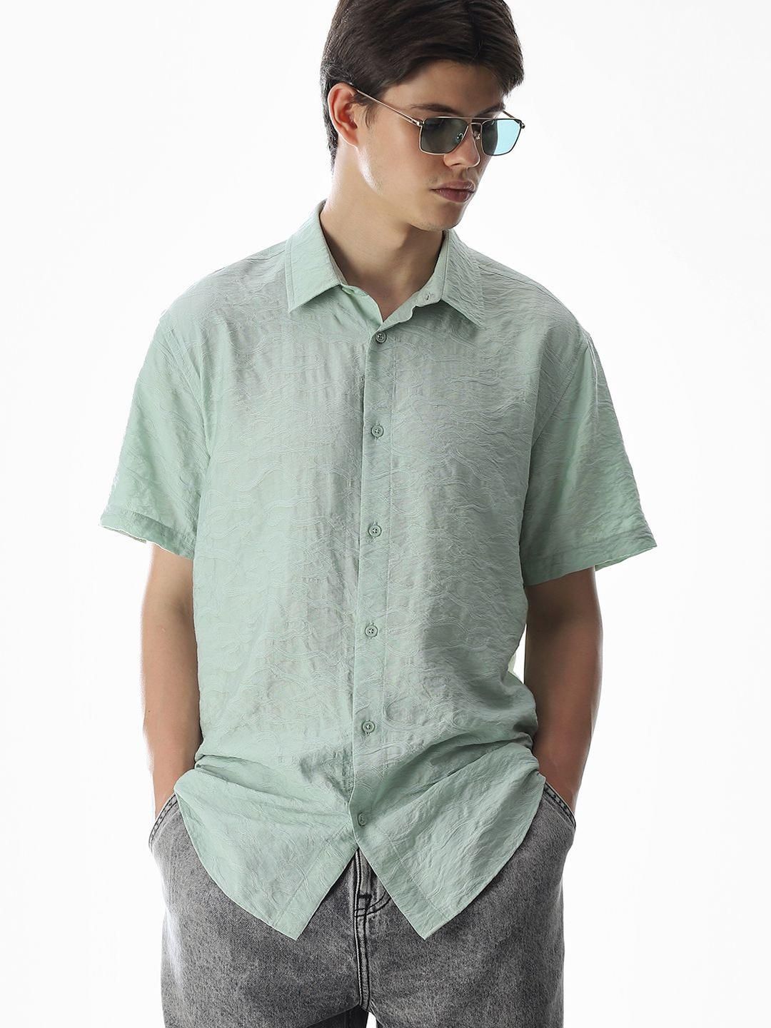 Jack & Jones Relaxed Fit Textured Spread Collar Casual Shirt-picture-11