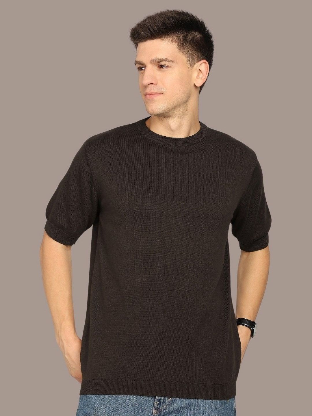 Mast & Harbour Round Neck Cotton Regular Fit Flat Knit T-shirt-picture-16