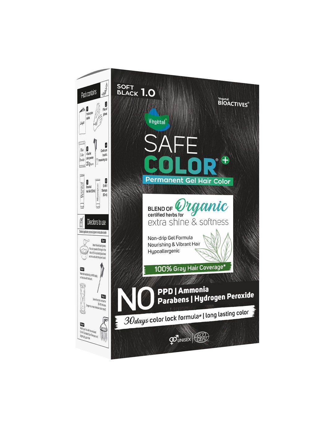 Vegetal Organic Permanent Gel Hair Colour- 70 ml- Soft Black 1.0-image-34