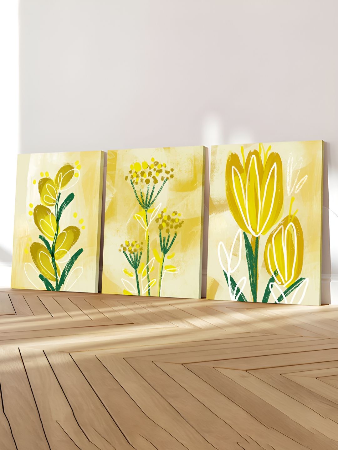 Myntra Elegant Homes Yellow & Green 3 Pieces Floral Canvas Wall Arts-picture-13