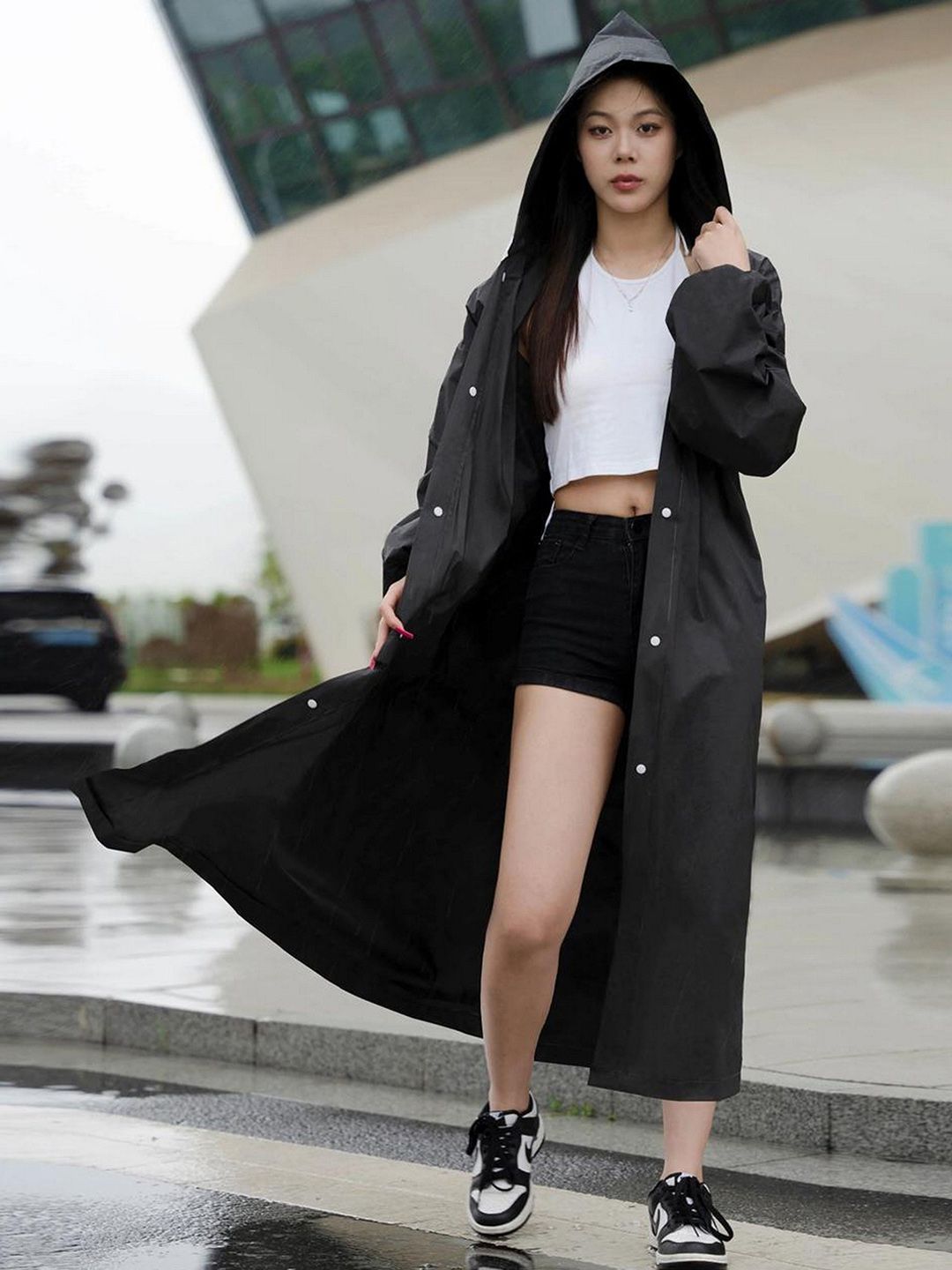 Infispace Hooded Breathable Waterproof Long Rain Jacket