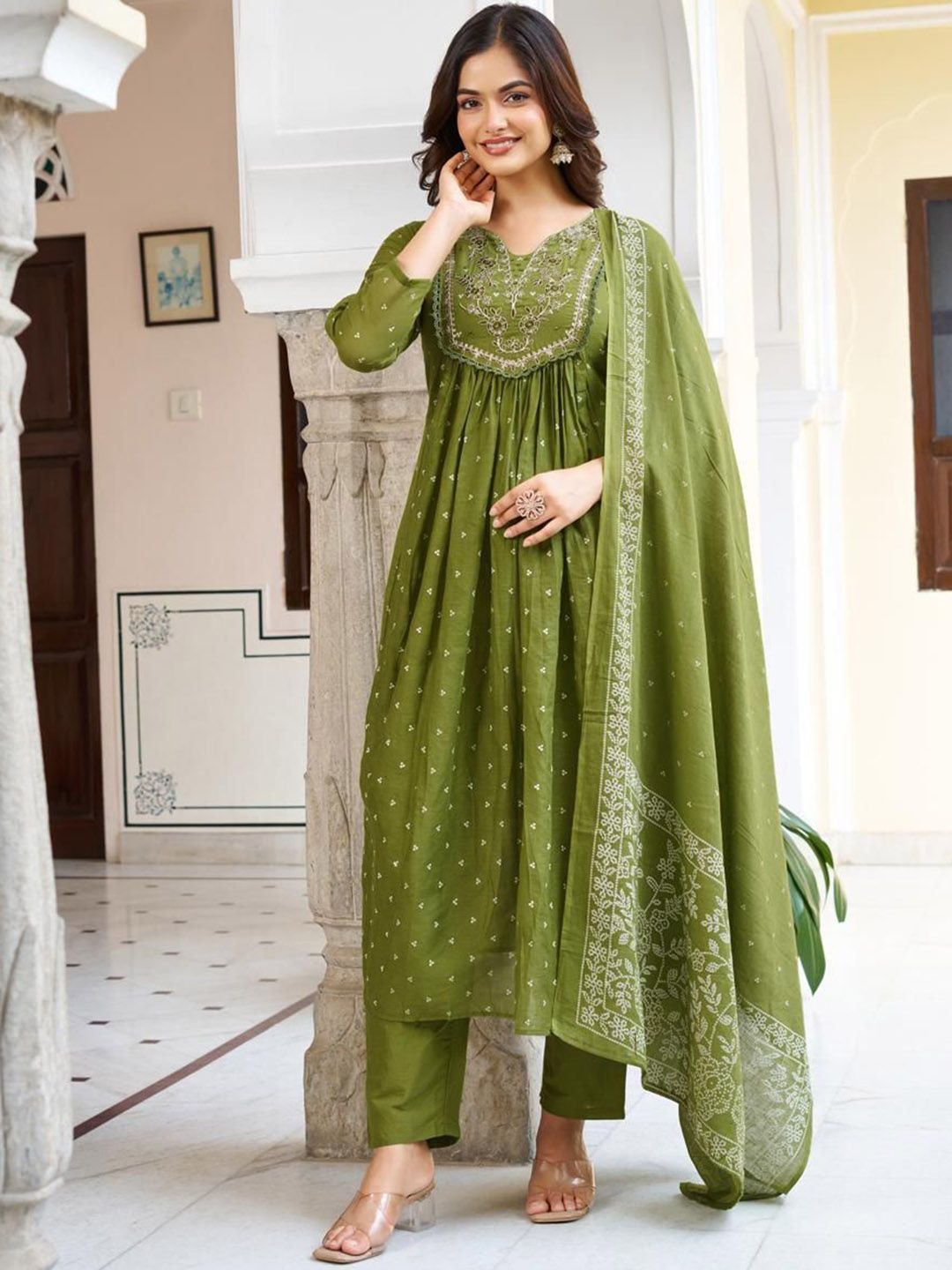 CREEPER Women Ethnic Motifs Printed Anarkali Kurta with Trousers & Dupatta