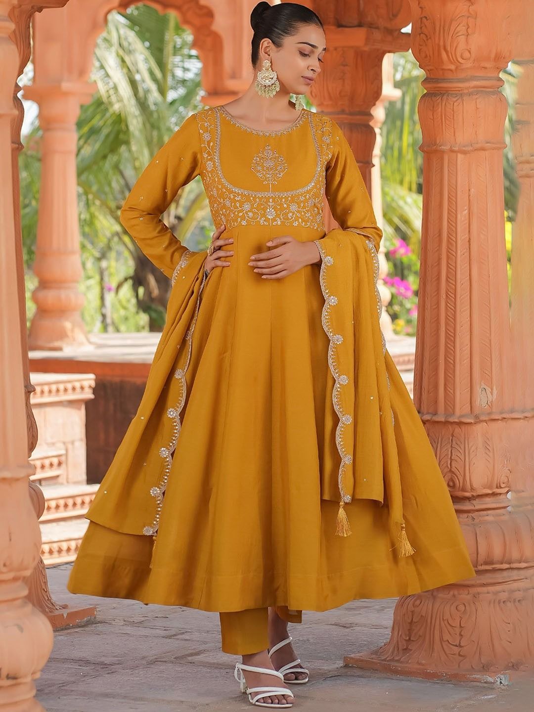 AKSHARAM Women Ethnic Motifs Printed A-Line Kurta with Trousers & Dupatta