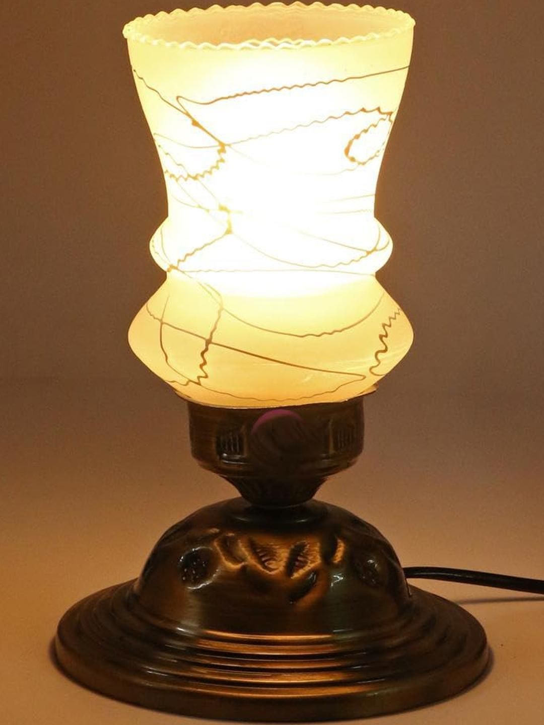 SOMIL Gold-Toned Printed Glass Cylindrical Shaped Table Lamp-picture-10