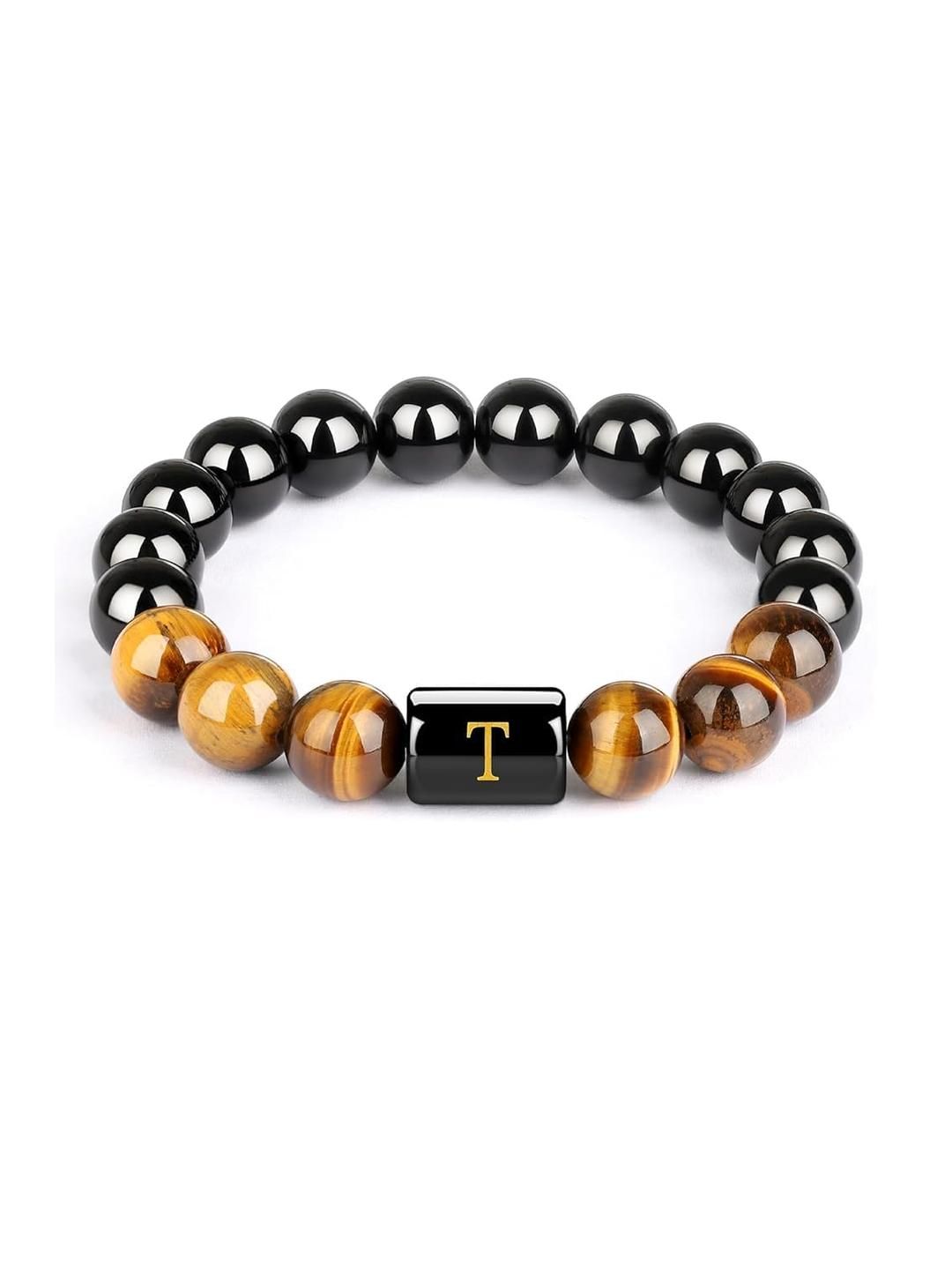 EDMIRIA Unisex Wood Obsidian Initials Bracelet-picture-35
