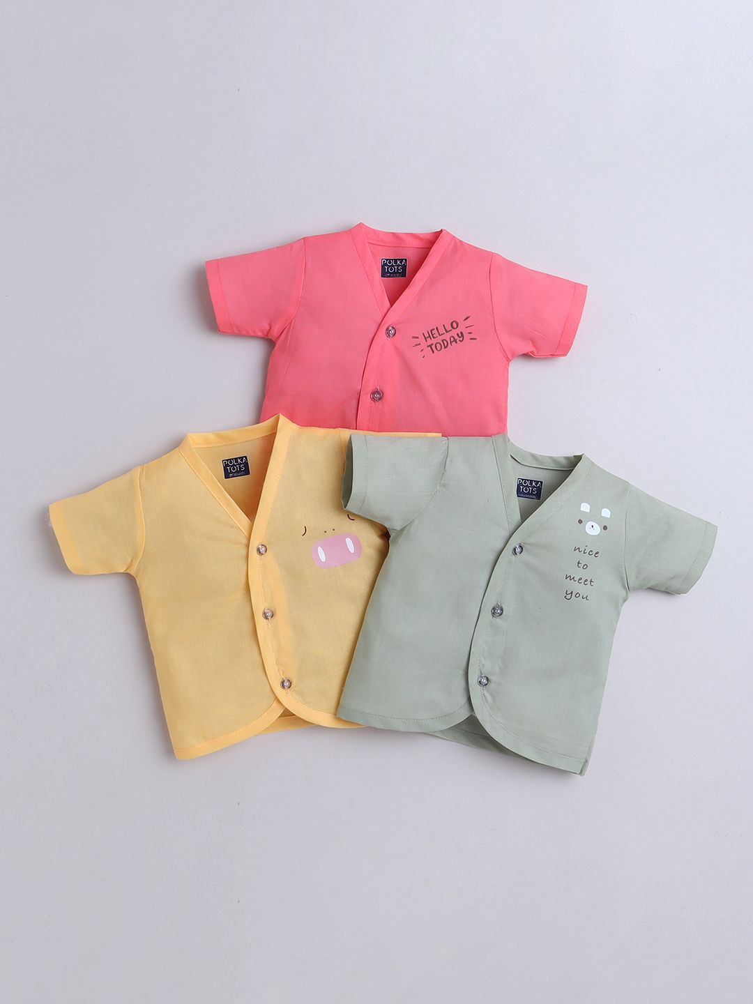 Polka Tots Kids Pack Of 3 Cotton Half Sleeves Jhabla-picture-12