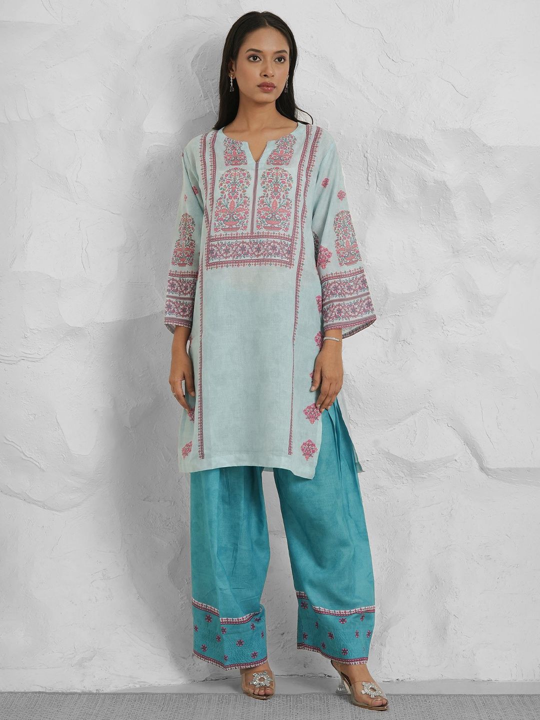 HOUSE OF KARI Printed Round Neck Tunic & Palazzos Co-Ords Set-picture-27