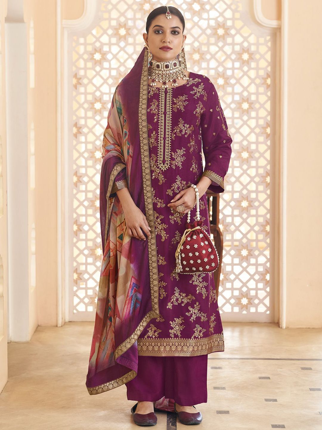 Stylee LIFESTYLE Embroidered Pure Silk Unstitched Dress Material-image-6